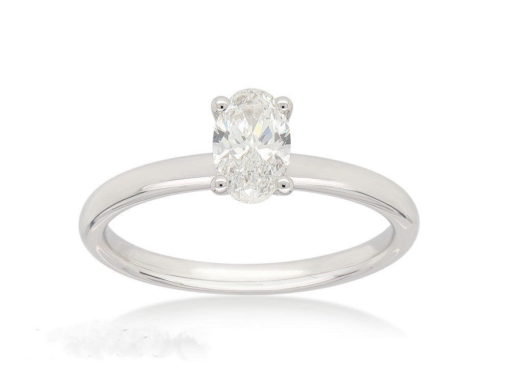 18ct White Gold Oval Cut Diamond Engagement Ring, 0.50ct Centre