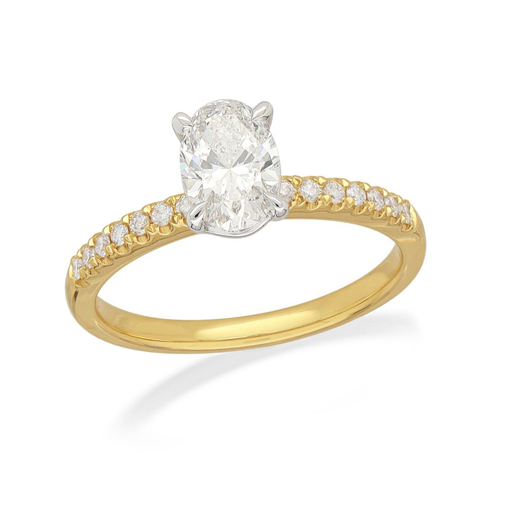 18ct Yellow and White gold Oval Cut Diamond Engagement Ring, 0.72ct Centre