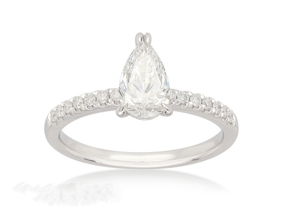 18ct White Gold Pear Cut Diamond Engagement Ring, 0.72ct Centre