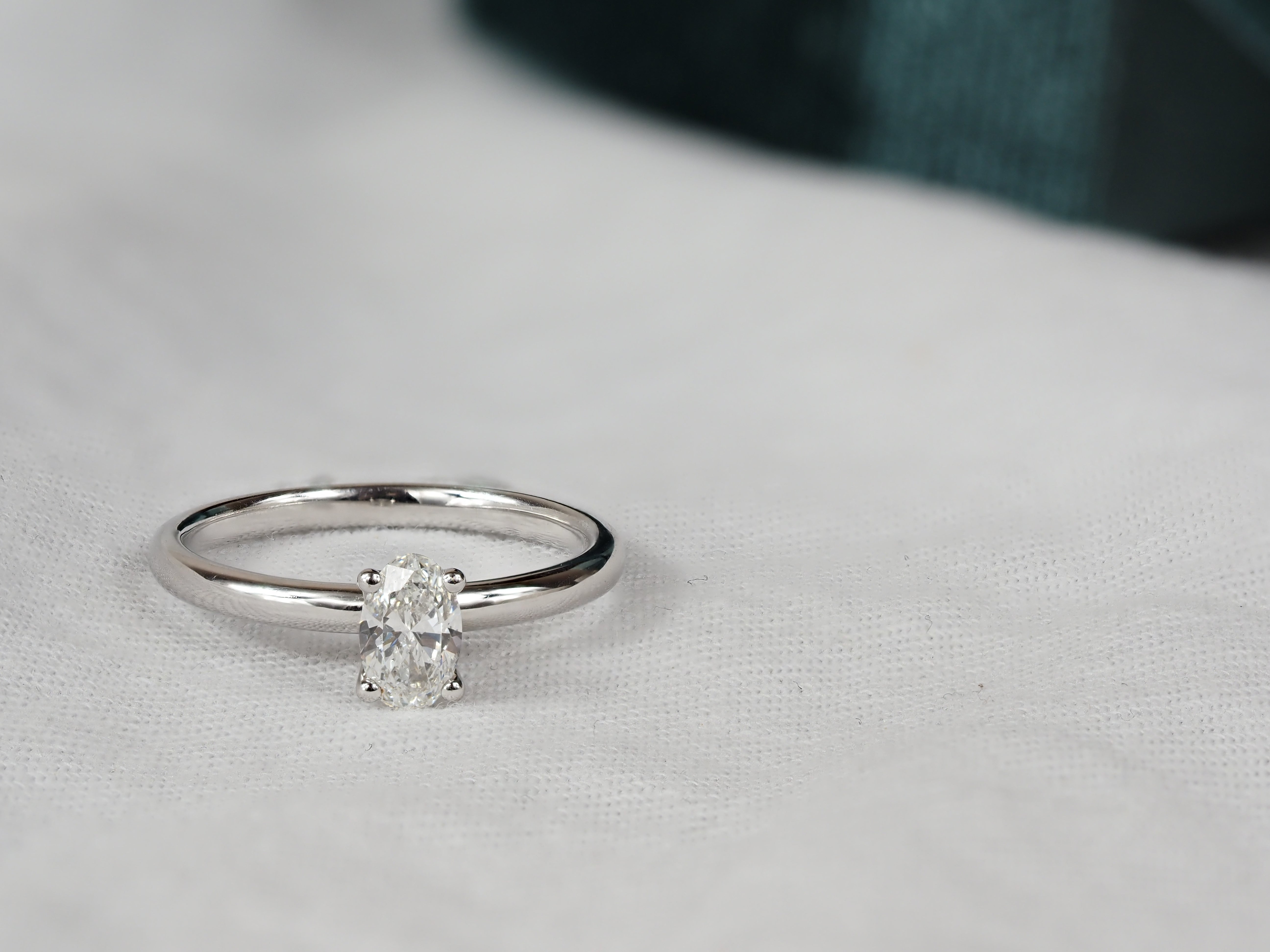 18ct White Gold Oval Cut Diamond Engagement Ring, 0.50ct Centre