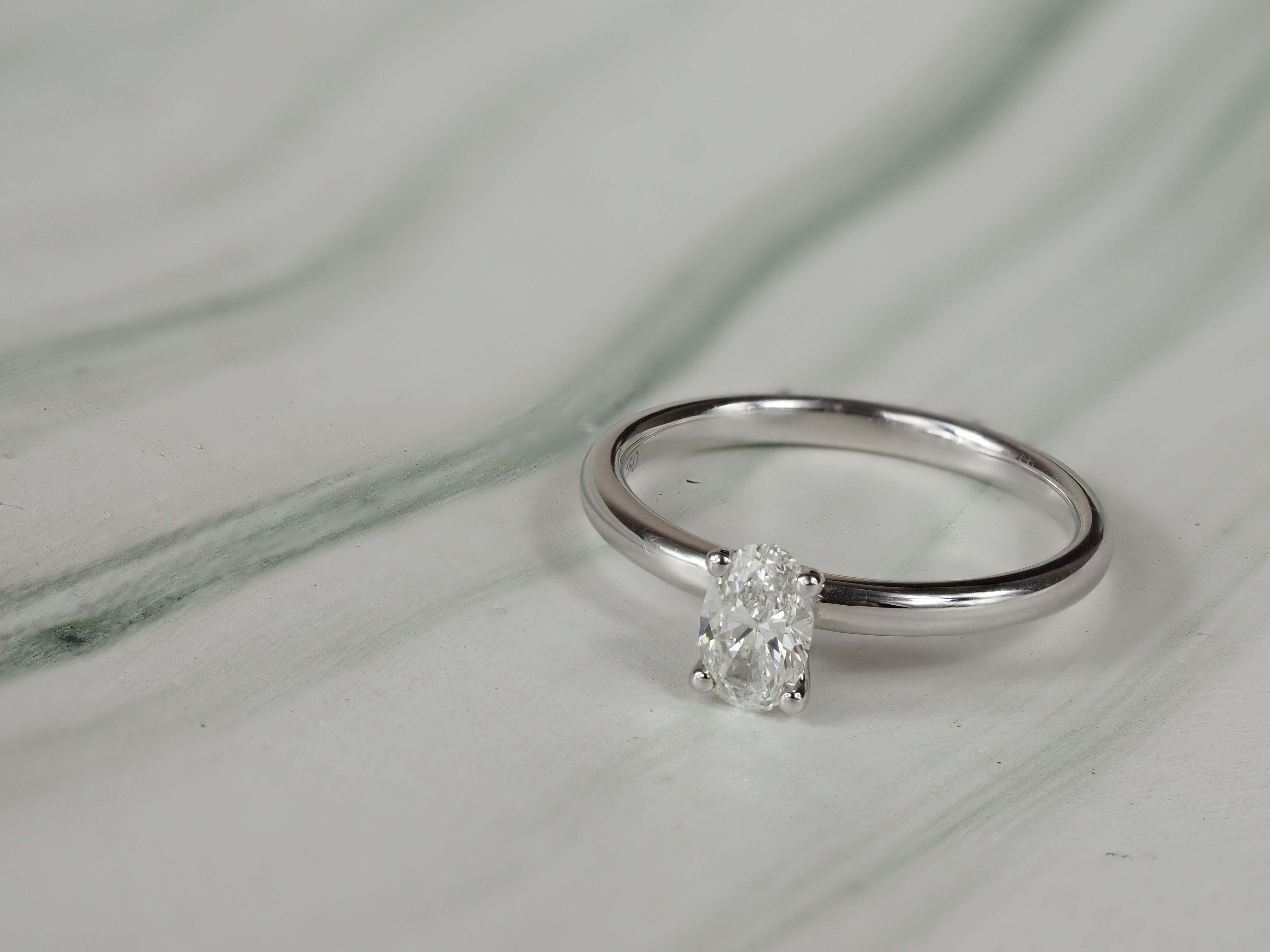 18ct White Gold Oval Cut Diamond Engagement Ring, 0.50ct Centre
