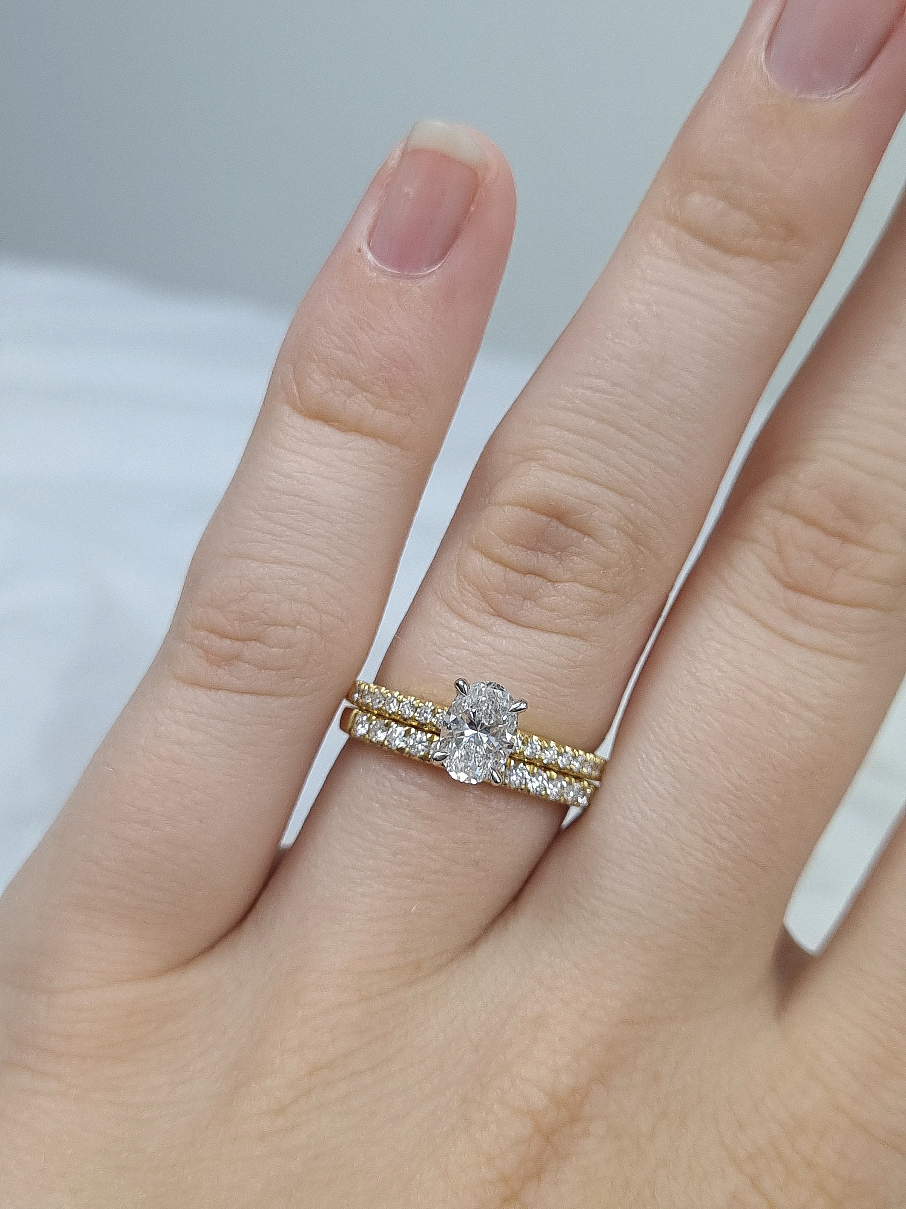 18ct Yellow and White gold Oval Cut Diamond Engagement Ring, 0.72ct Centre