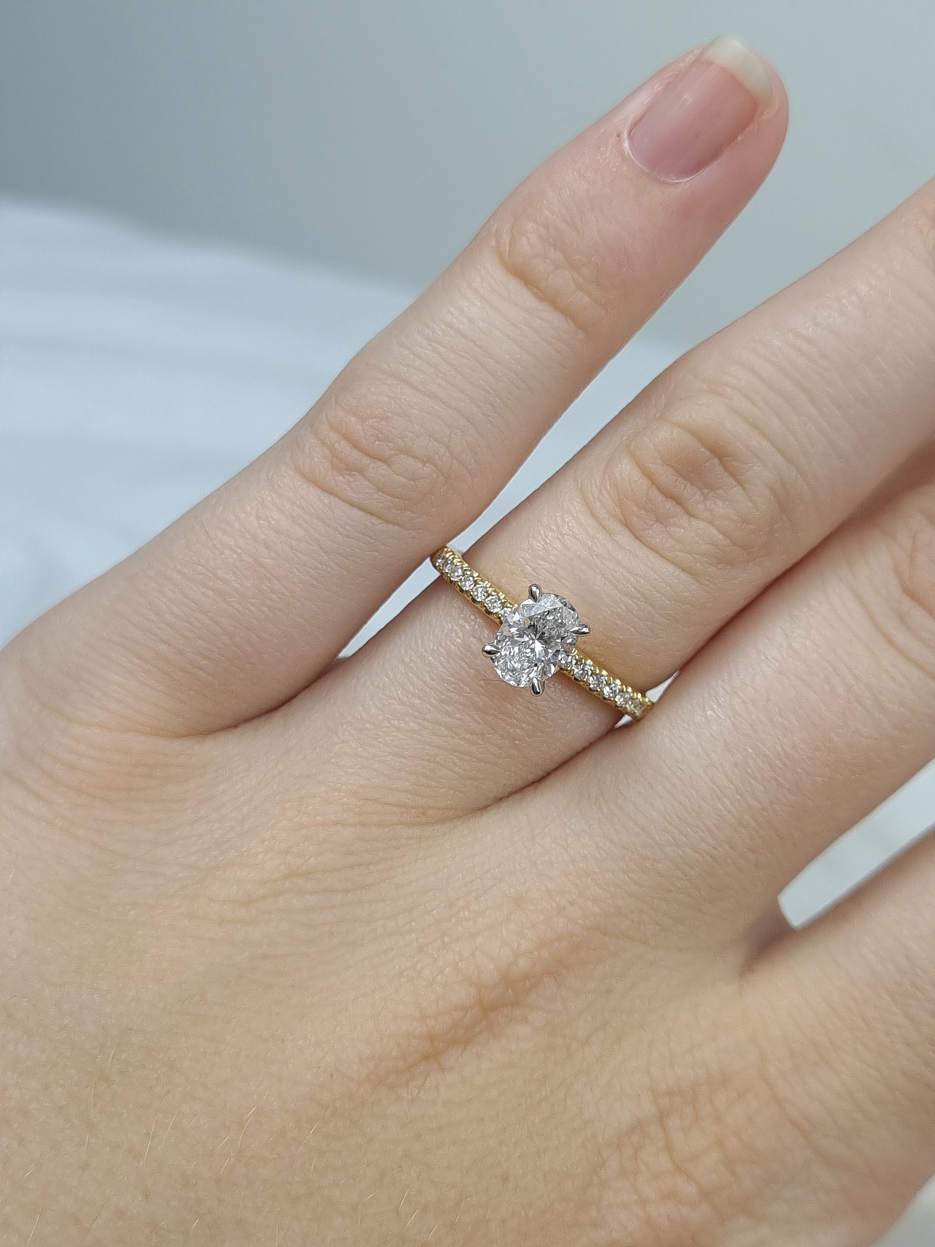 18ct Yellow and White gold Oval Cut Diamond Engagement Ring, 0.72ct Centre