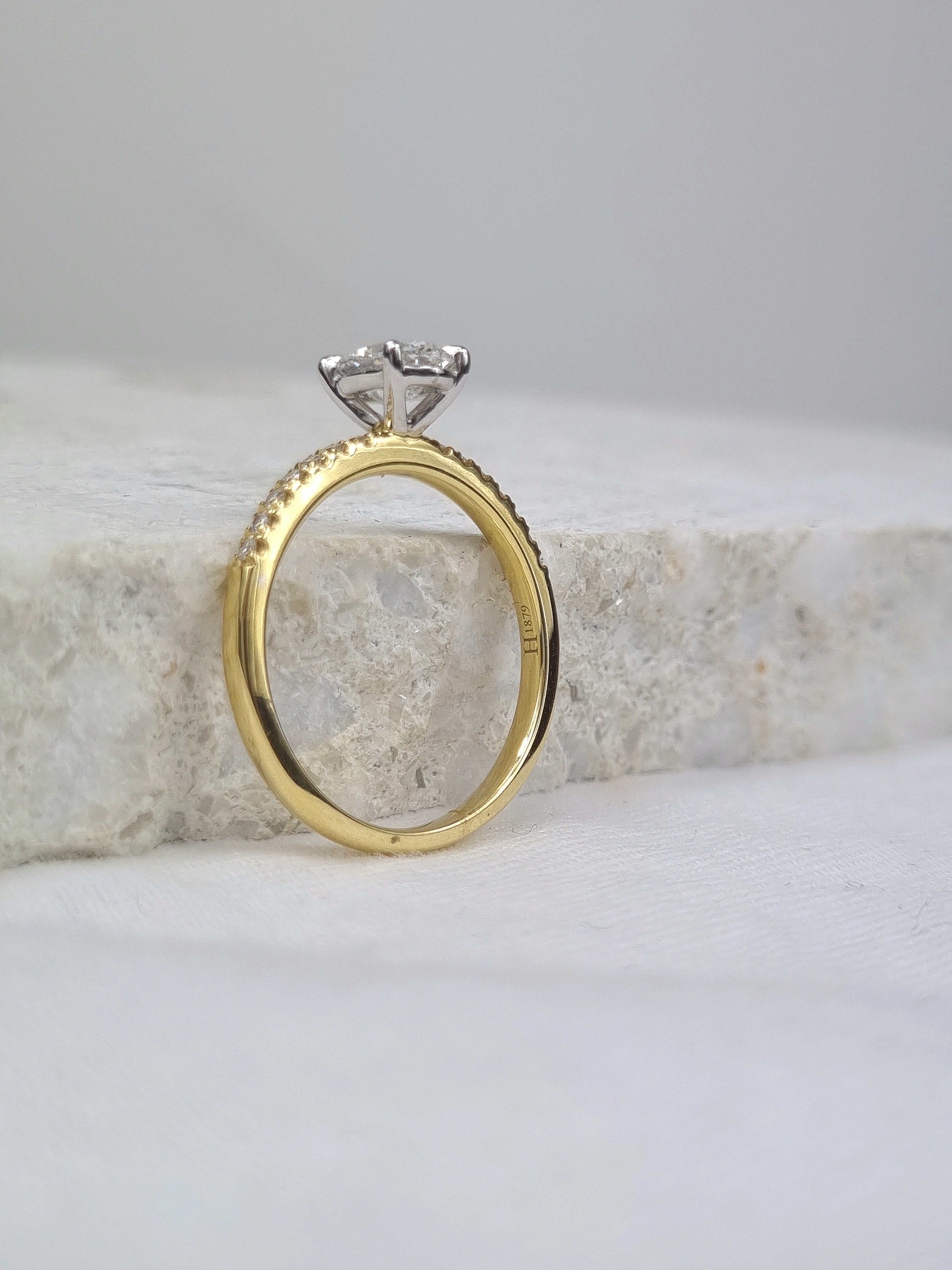 18ct Yellow and White gold Oval Cut Diamond Engagement Ring, 0.72ct Centre