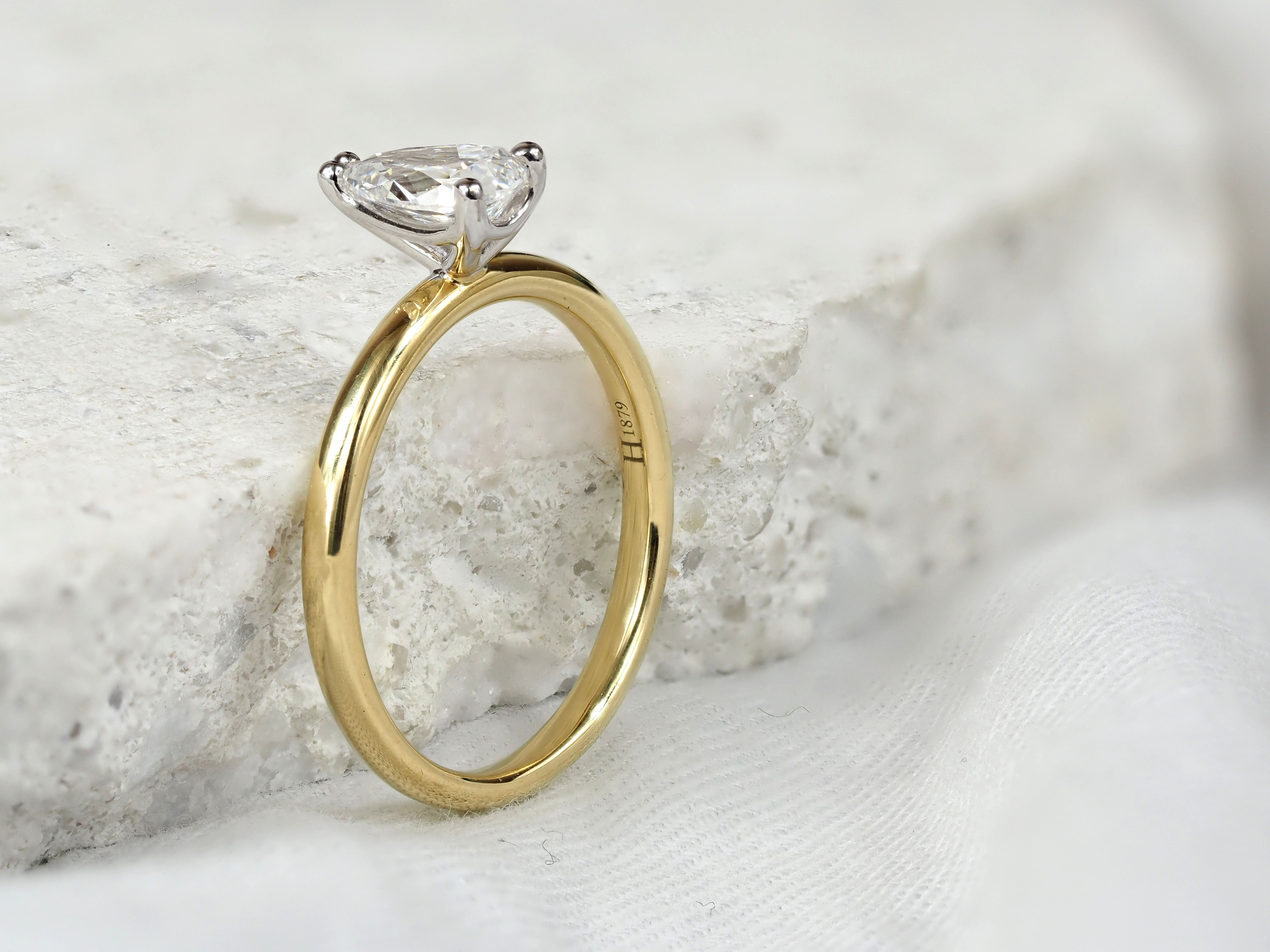 18ct Yellow and White Gold Pear Cut Diamond Engagement Ring, 0.71ct Centre