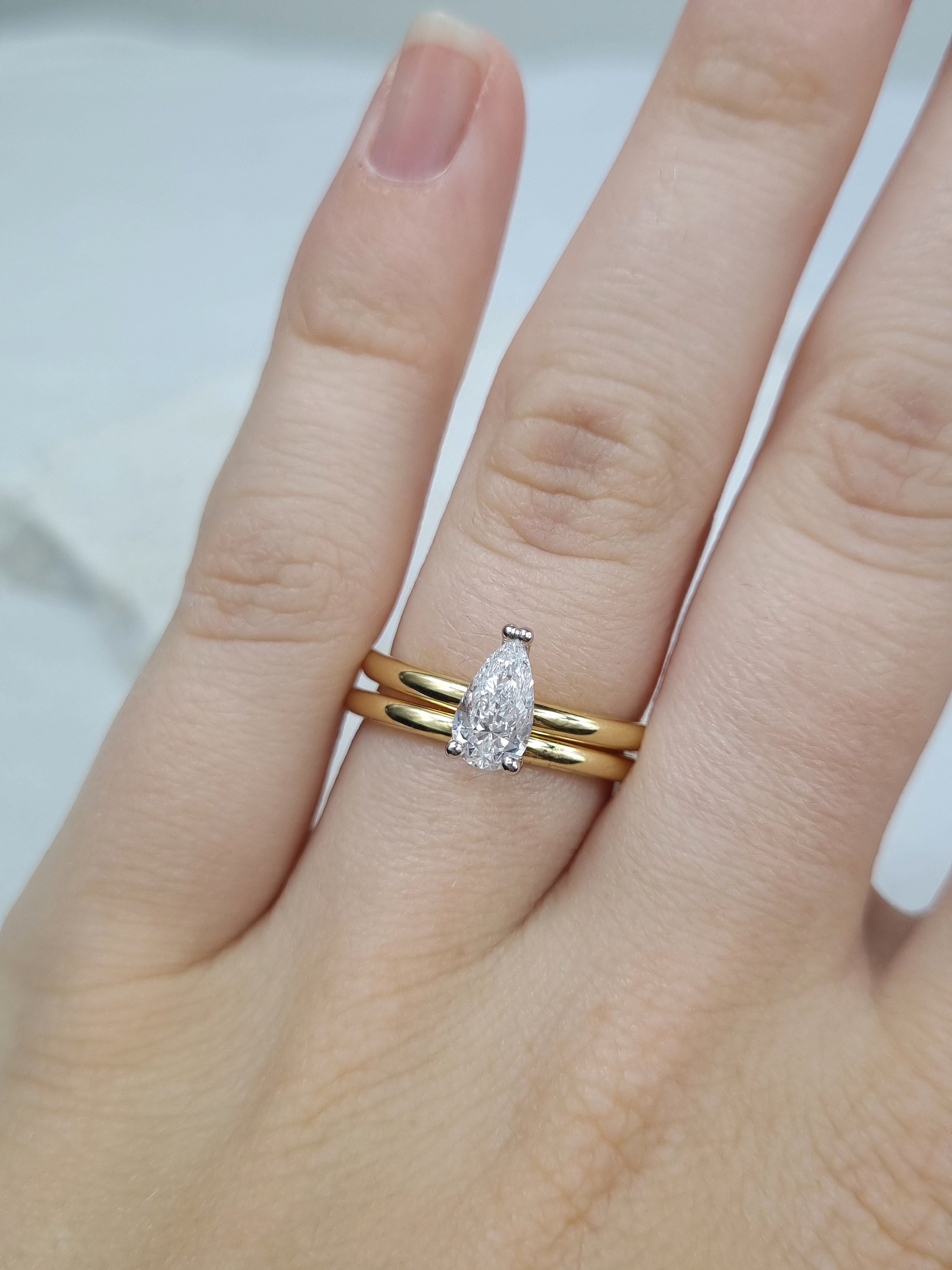 18ct Yellow and White Gold Pear Cut Diamond Engagement Ring, 0.71ct Centre