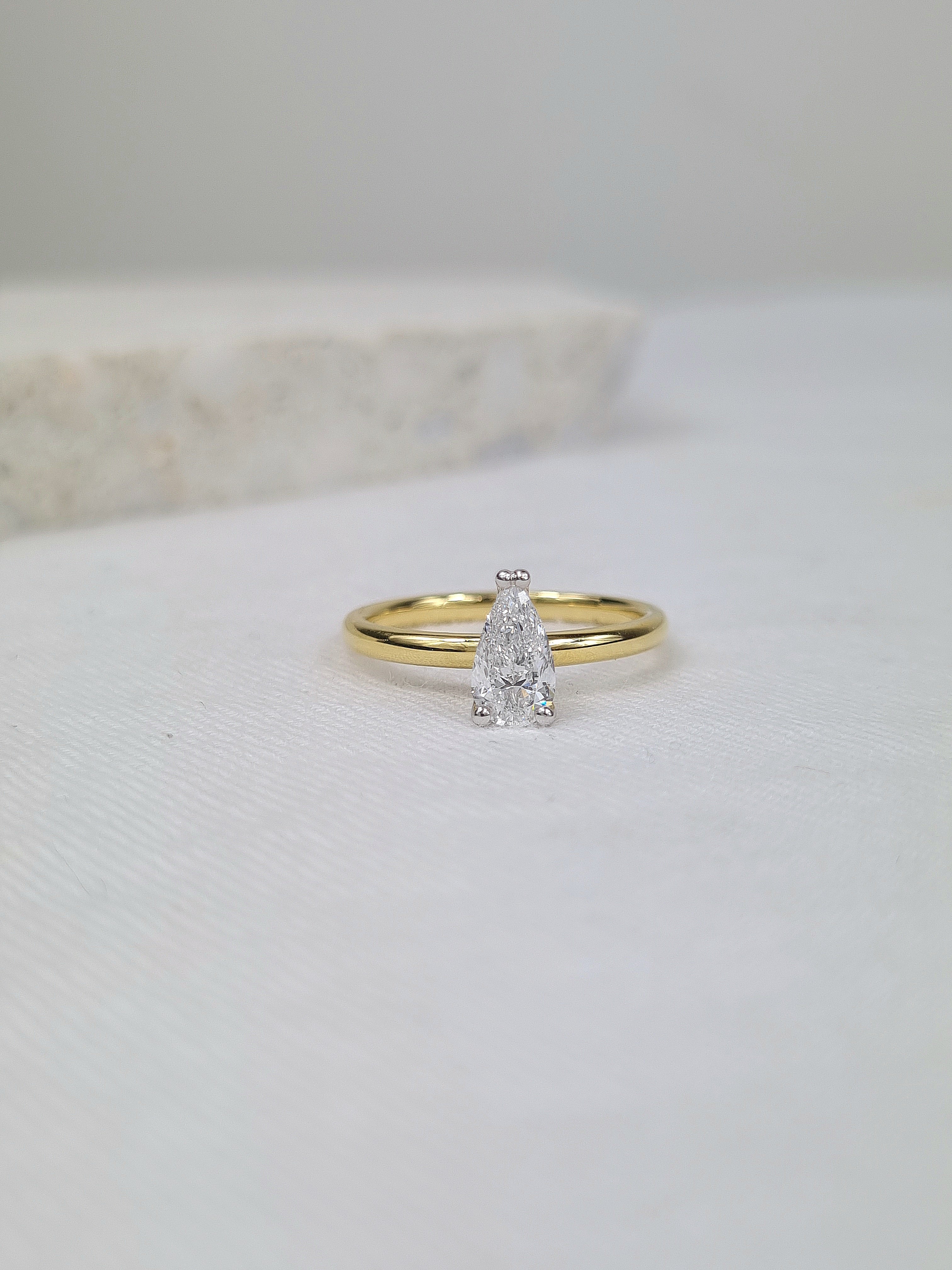 18ct Yellow and White Gold Pear Cut Diamond Engagement Ring, 0.71ct Centre