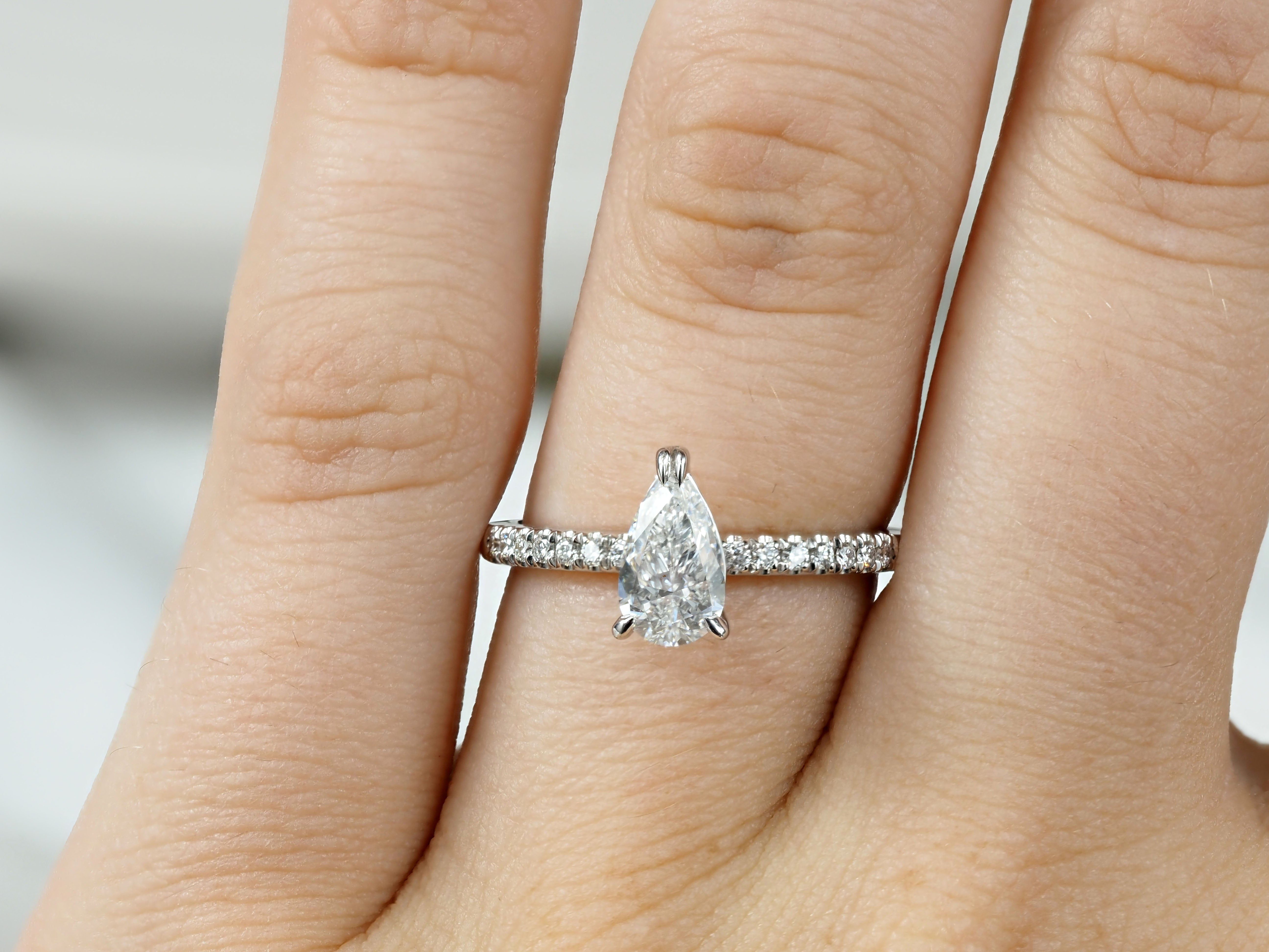 18ct White Gold Pear Cut Diamond Engagement Ring, 0.72ct Centre