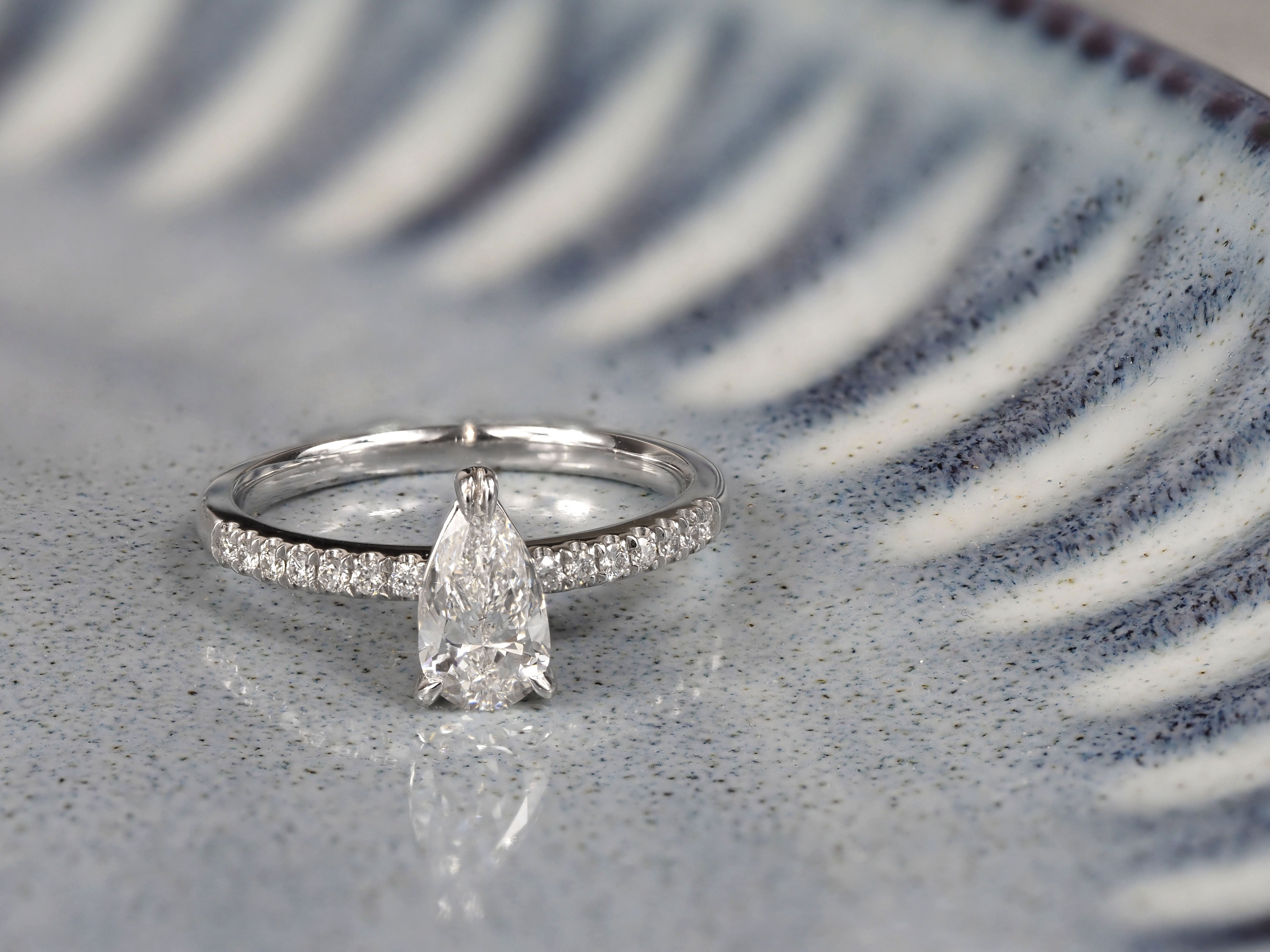 18ct White Gold Pear Cut Diamond Engagement Ring, 0.72ct Centre
