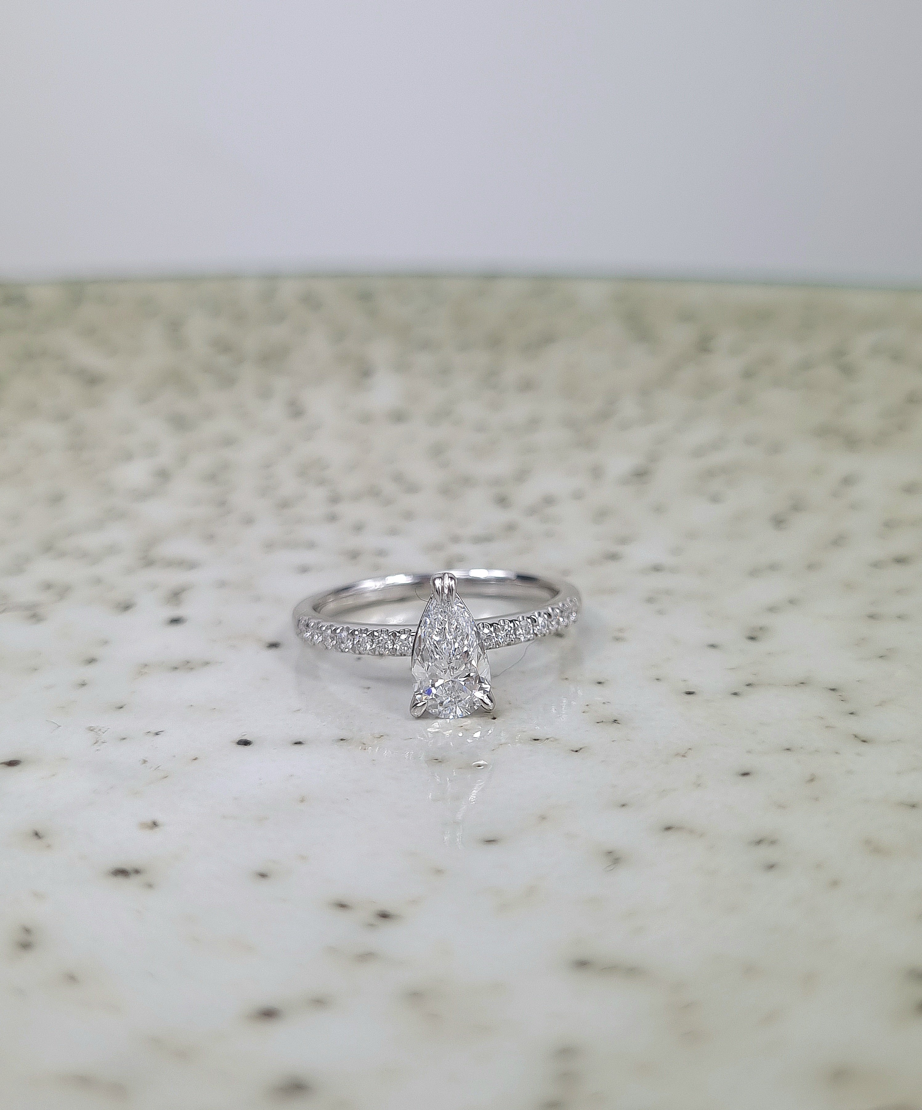 18ct White Gold Pear Cut Diamond Engagement Ring, 0.72ct Centre