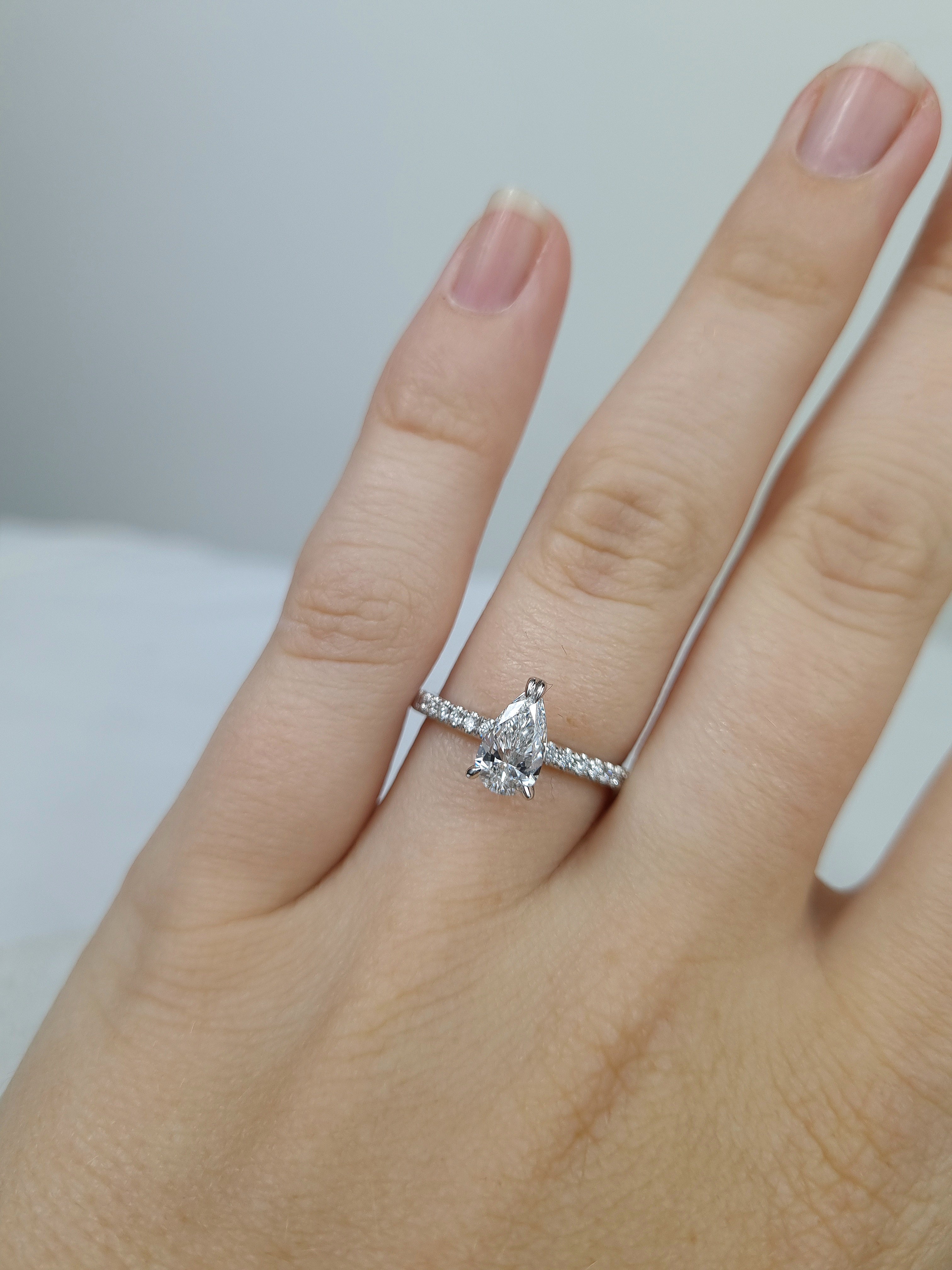 18ct White Gold Pear Cut Diamond Engagement Ring, 0.72ct Centre