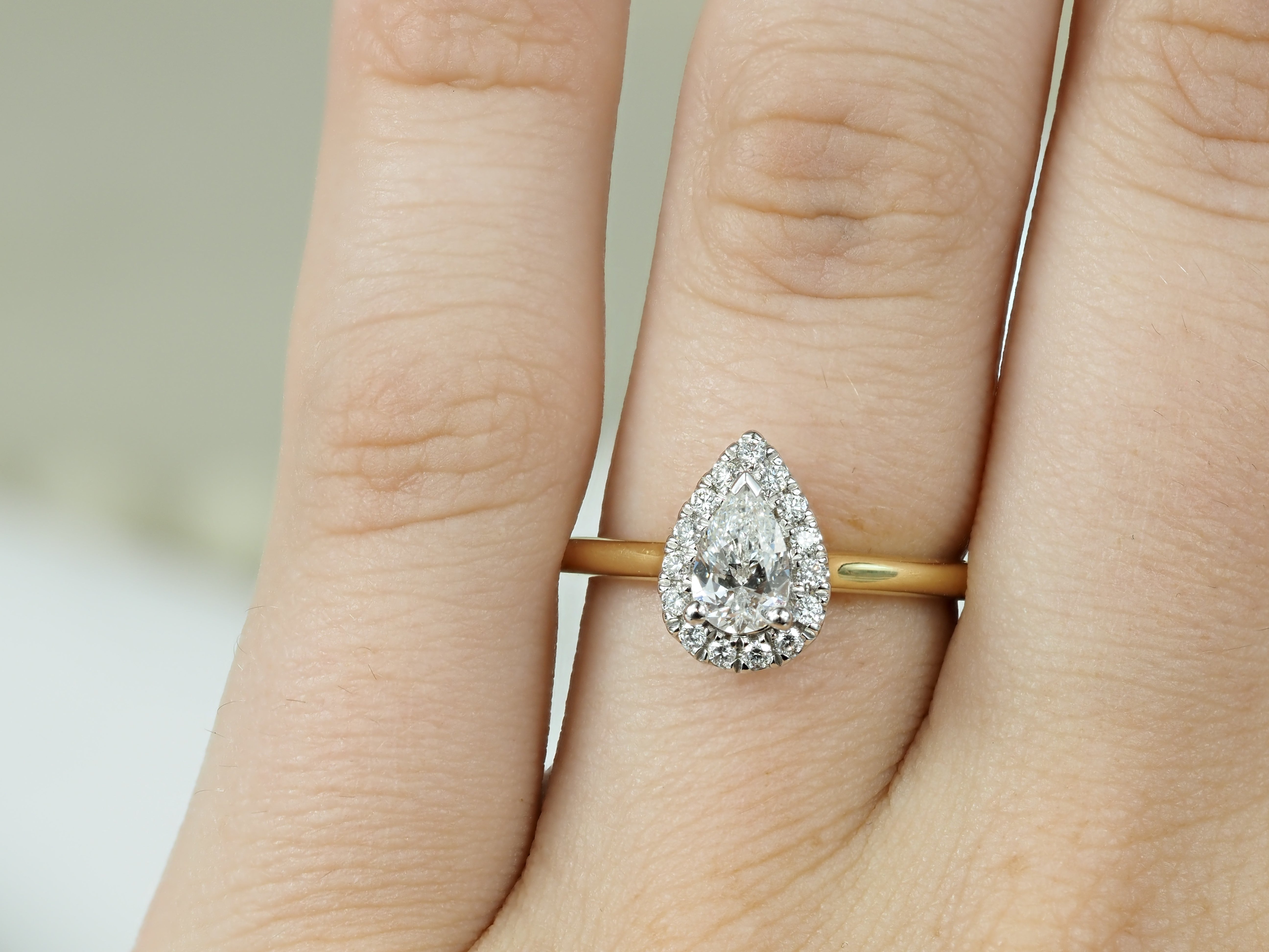 18ct Yellow and White gold Pear cut Diamond Engagement Ring, 0.50ct Centre