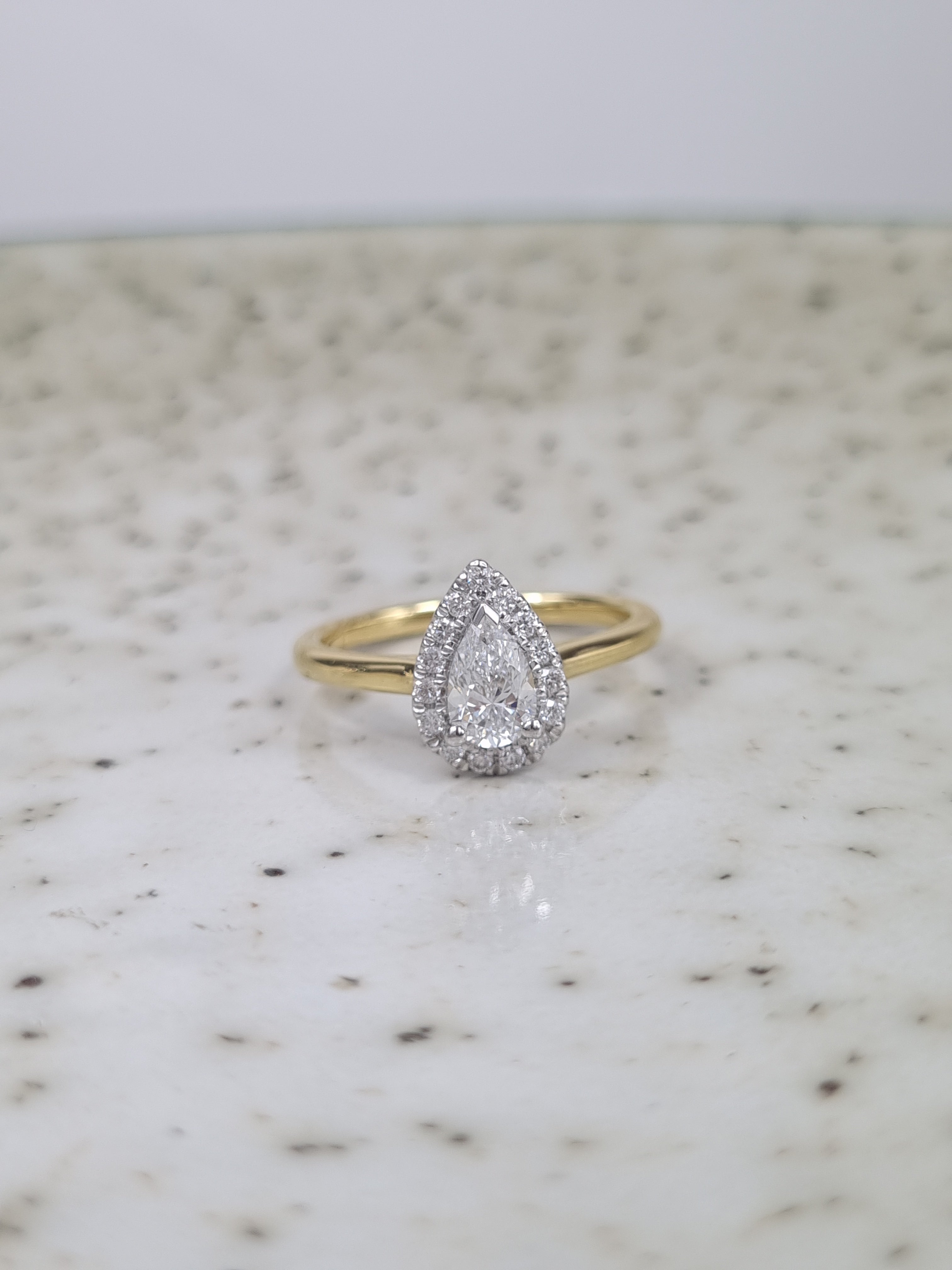 18ct Yellow and White gold, Pear cut Diamond engagement ring, 0.50 carat centre