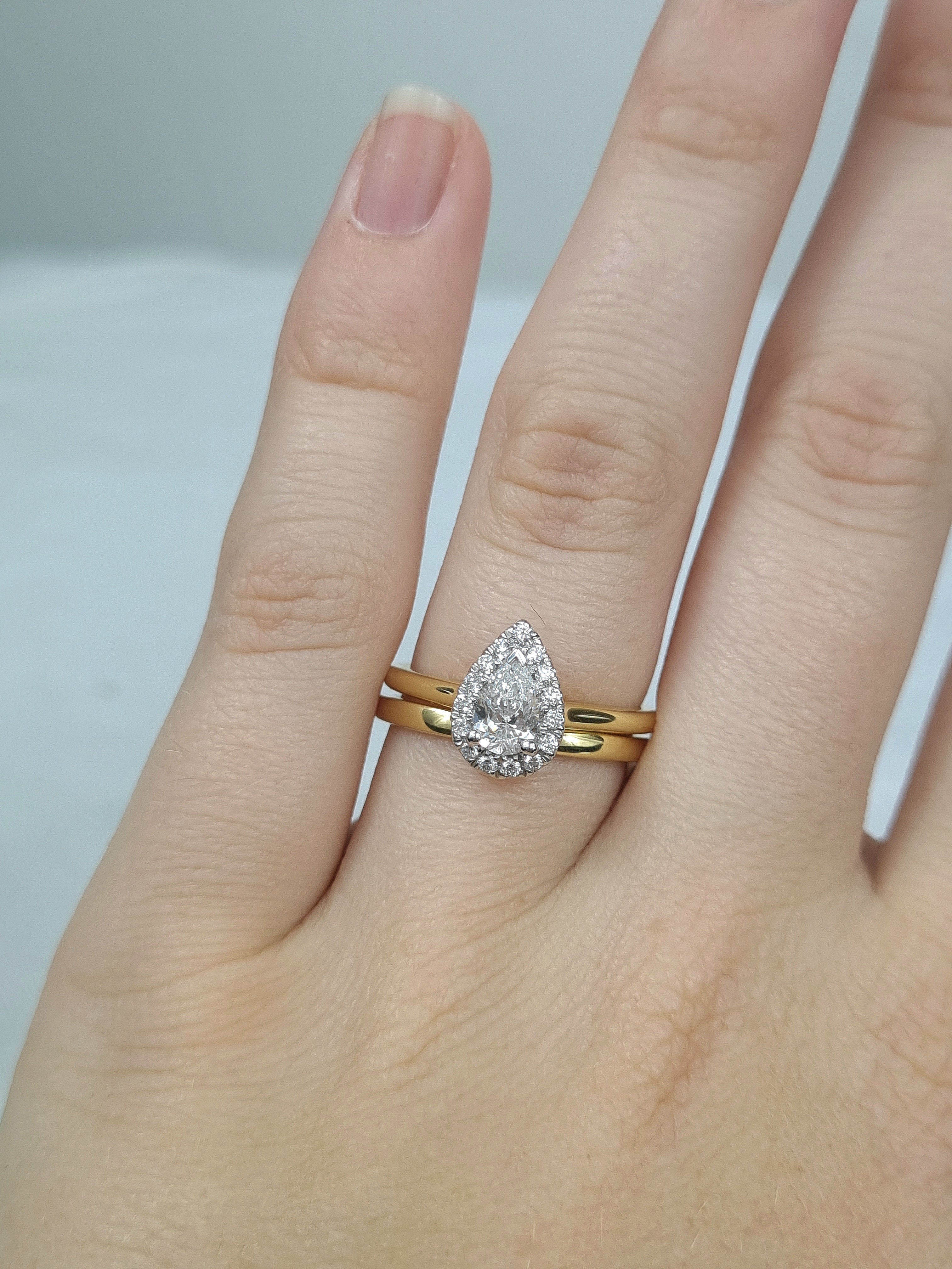 18ct Yellow and White gold, Pear cut Diamond engagement ring, 0.50 carat centre