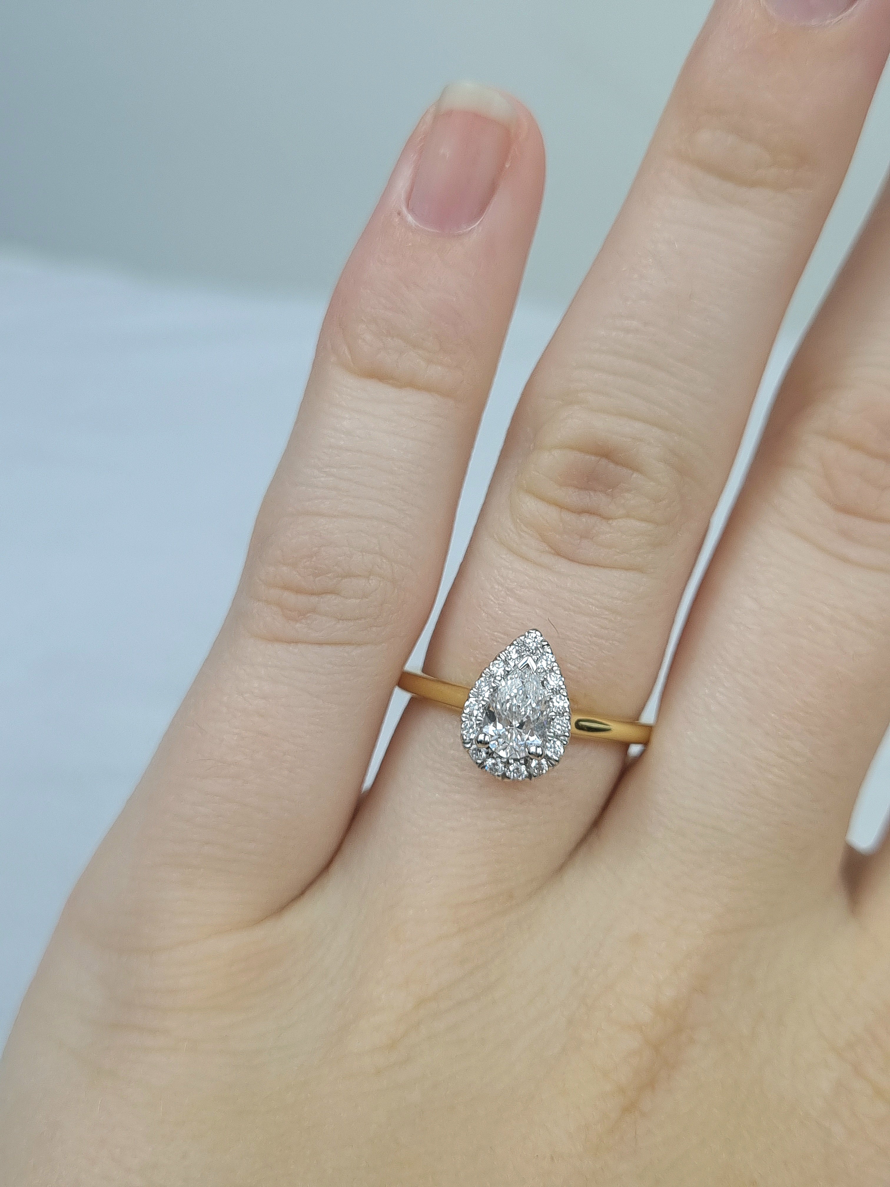 18ct Yellow and White gold, Pear cut Diamond engagement ring, 0.50 carat centre