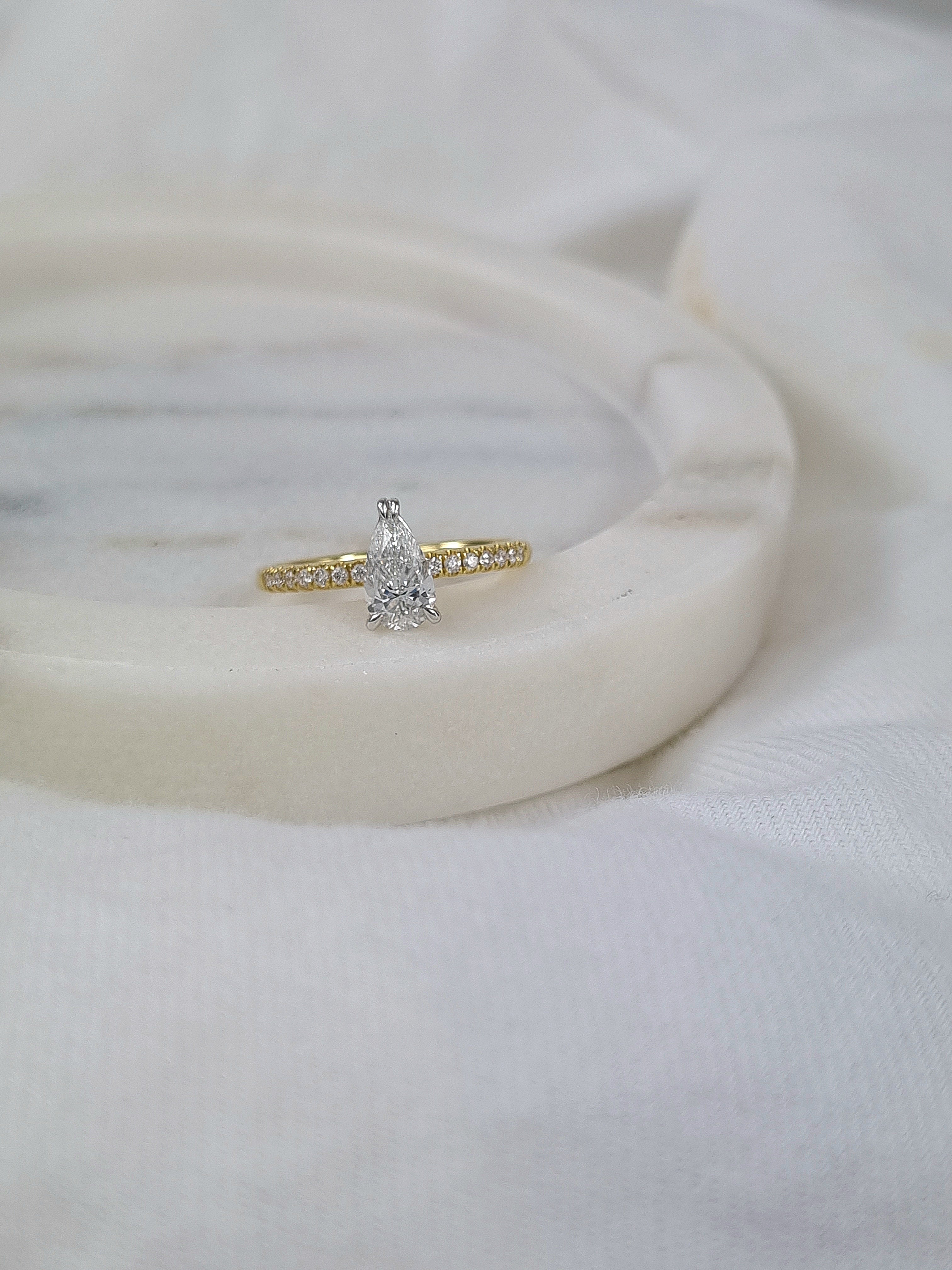 18ct Yellow and White Gold Pear Cut Diamond Engagement Ring, 0.71ct Centre