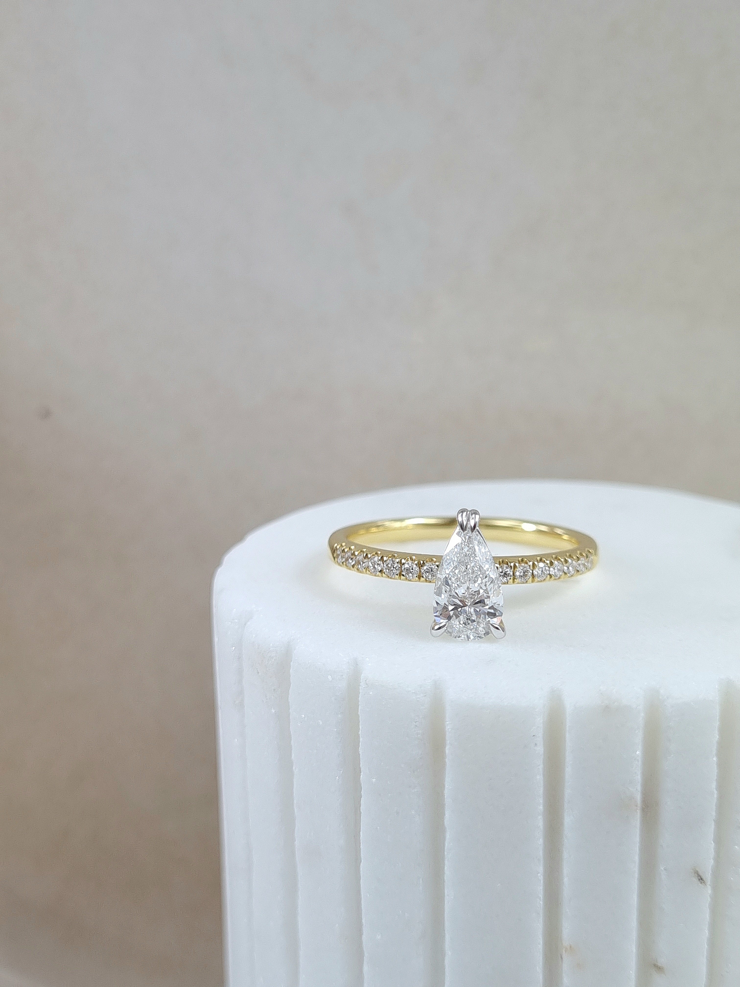 18ct Yellow and White Gold Pear Cut Diamond Engagement Ring, 0.71ct Centre