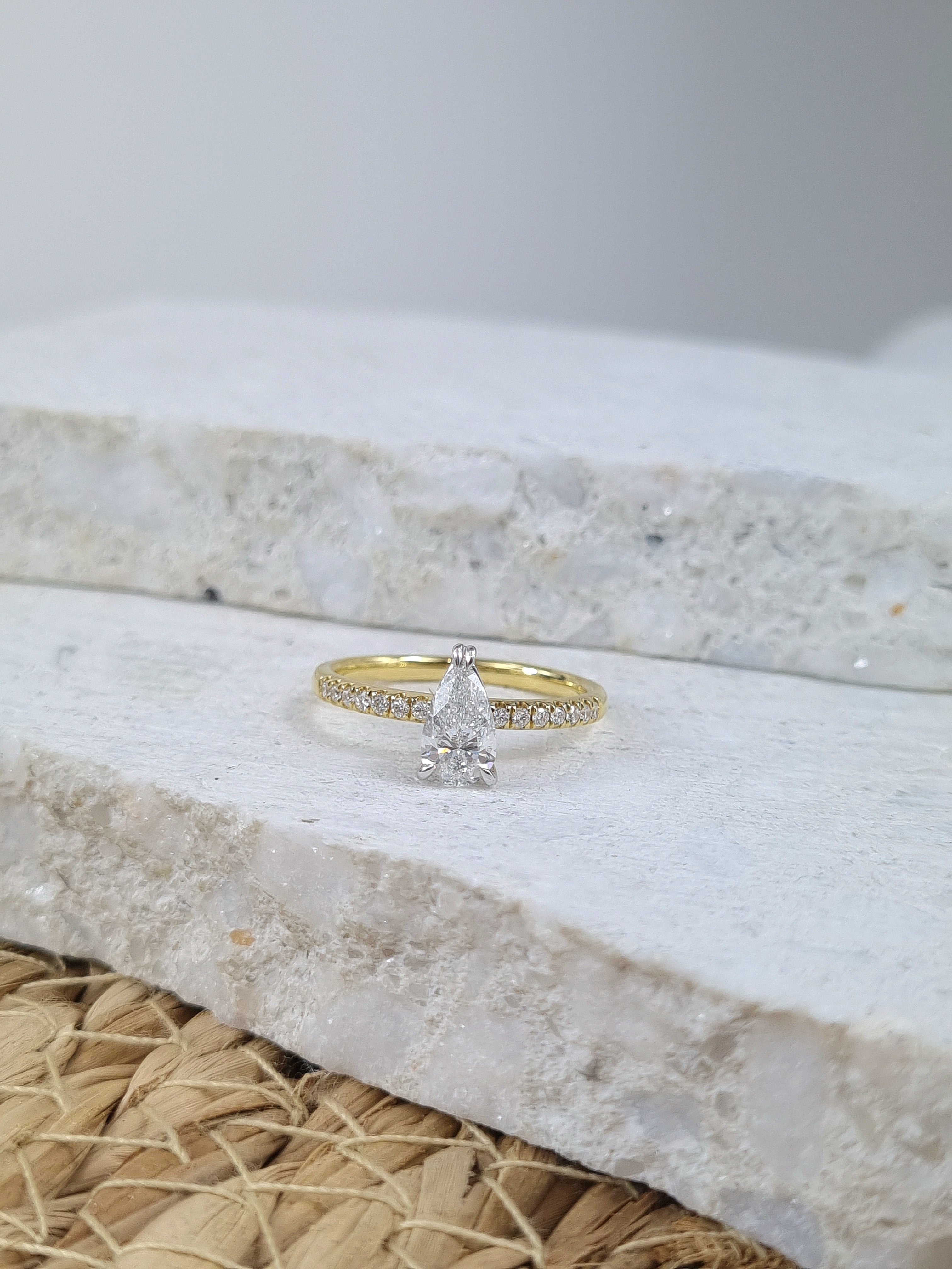 18ct Yellow and White Gold Pear Cut Diamond Engagement Ring, 0.71ct Centre