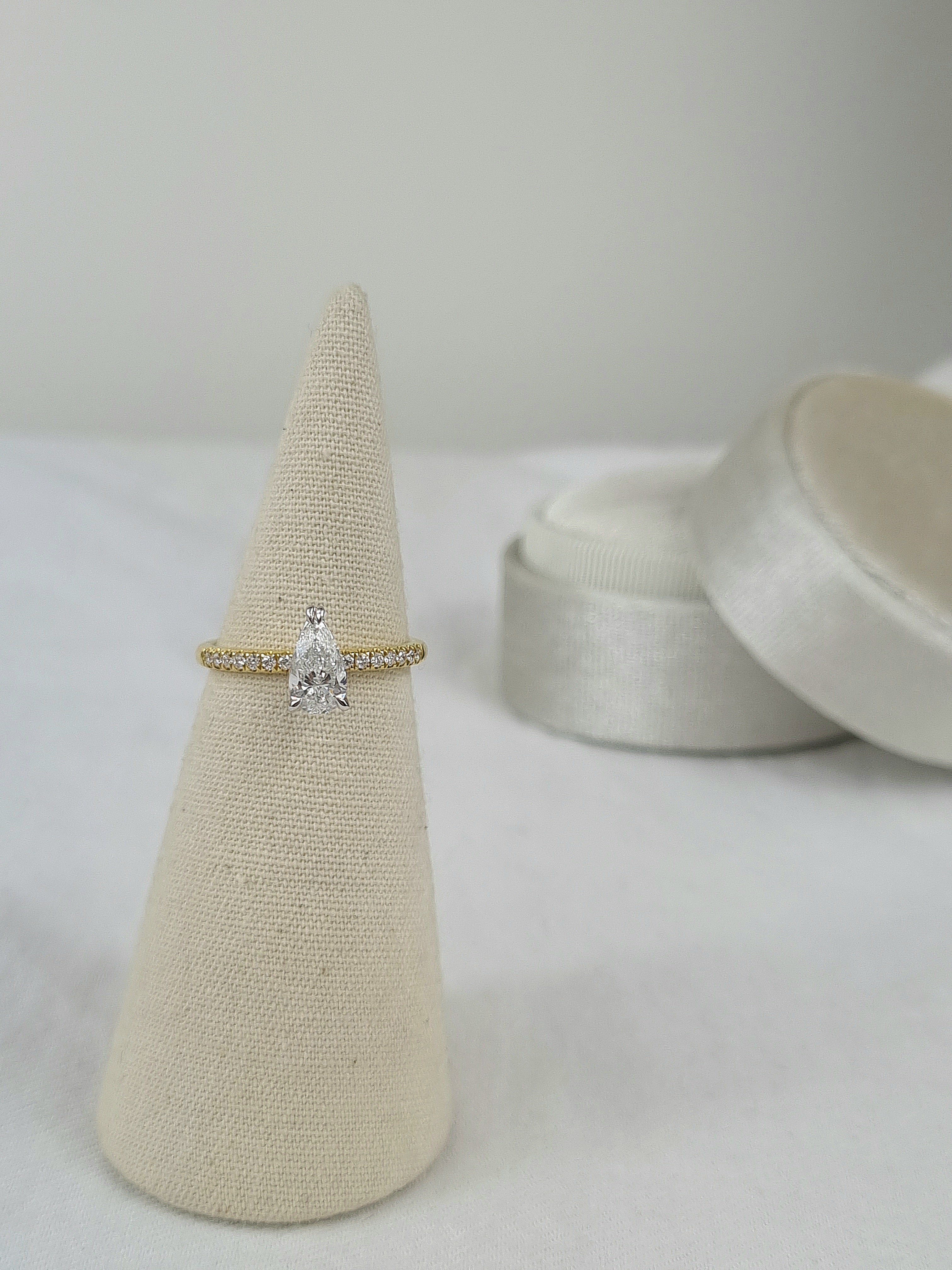 18ct Yellow and White Gold Pear Cut Diamond Engagement Ring, 0.71ct Centre