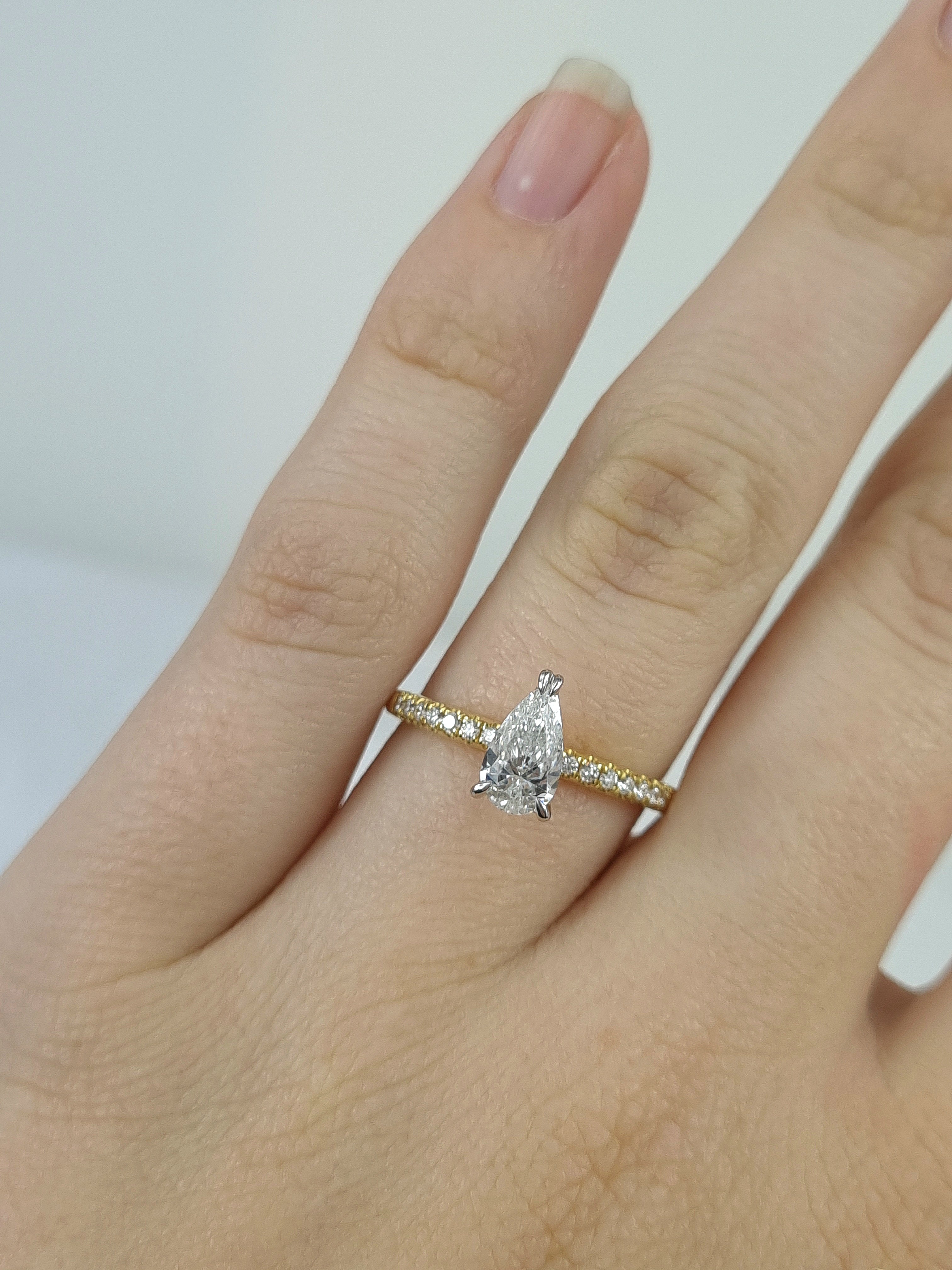 18ct Yellow and White Gold Pear Cut Diamond Engagement Ring, 0.71ct Centre