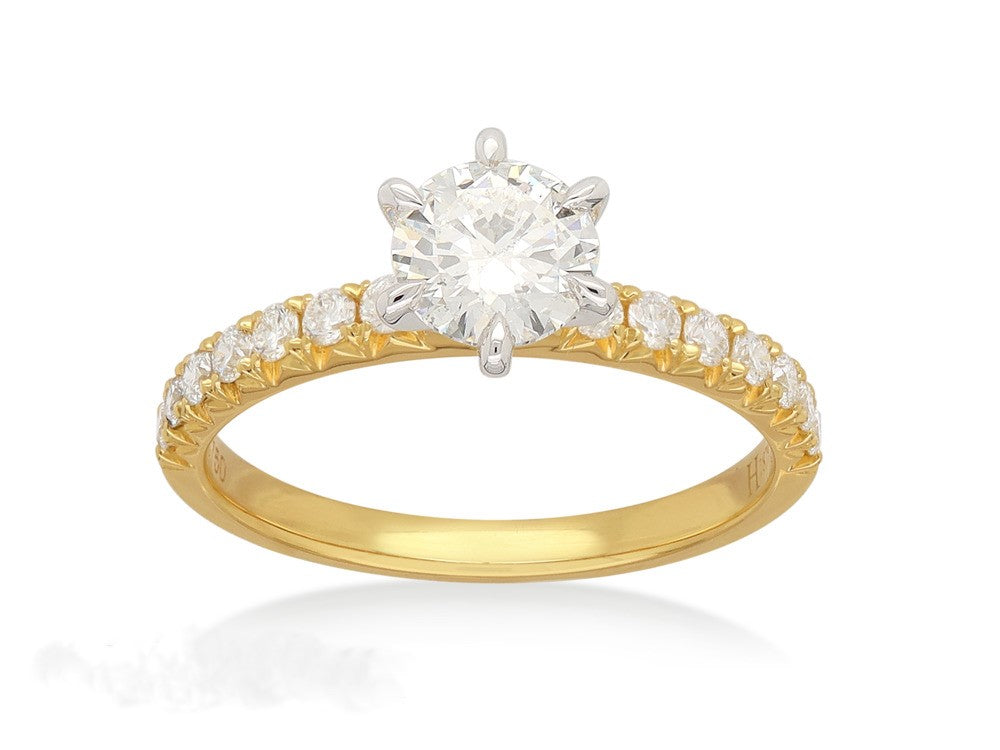 18ct Yellow and White Gold Round Brillant Cut Diamond Engagement Ring, 0.70 carat Centre