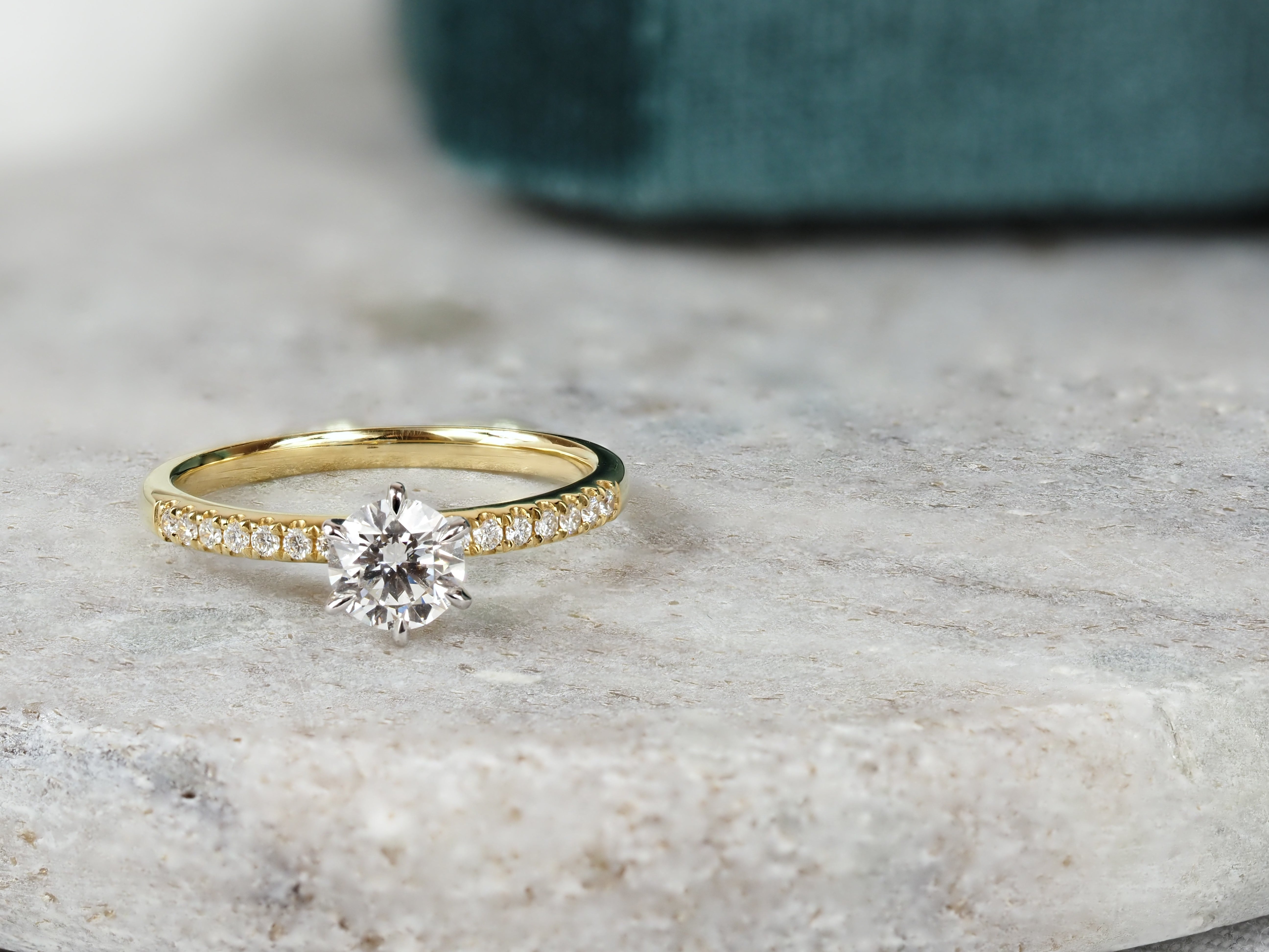 18ct Yellow and White Gold Round Brillant Cut Diamond Engagement Ring, 0.59ct Centre