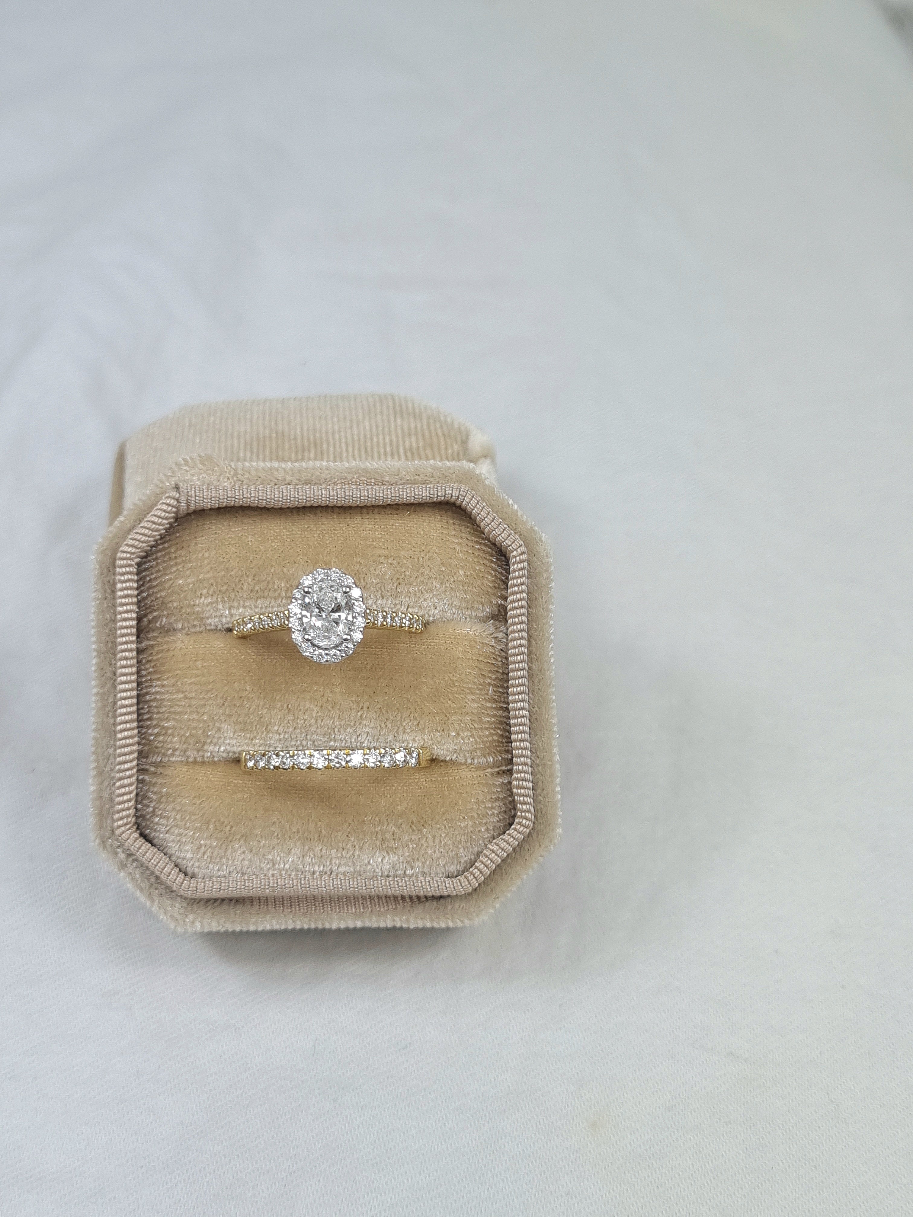 18ct Yellow and White Gold Oval Halo Engagement Ring, 0.56ct centre