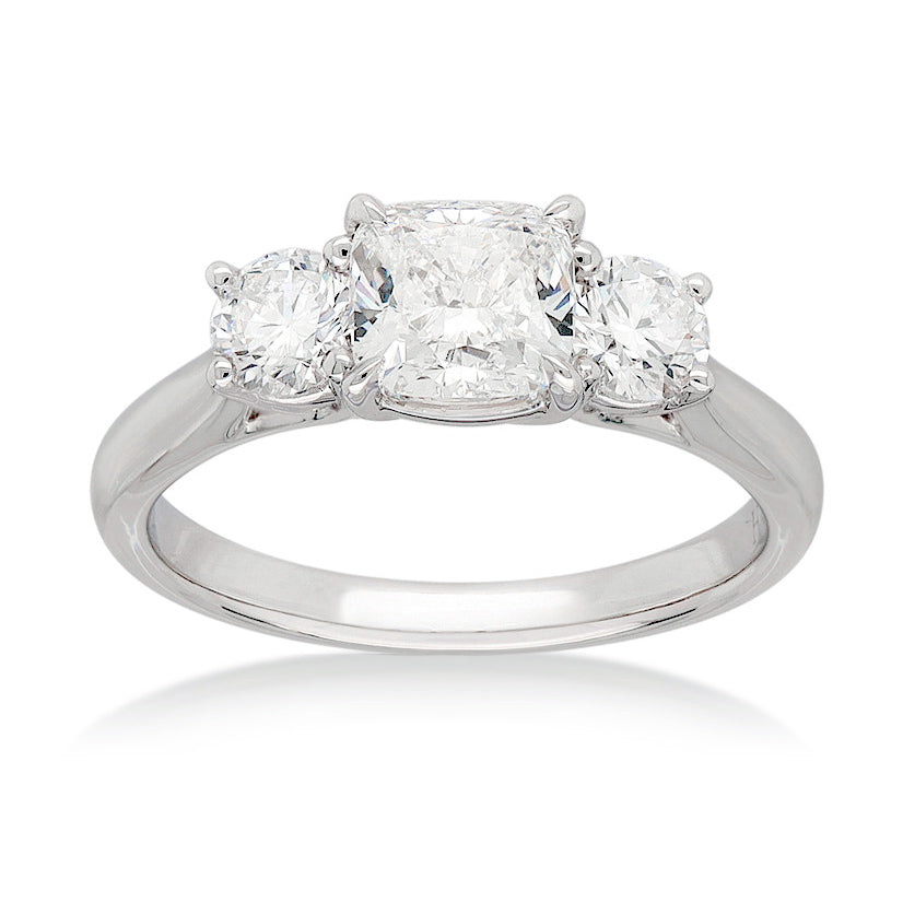 18ct White Gold Lab-Grown Cushion and Round Trilogy Diamond Engagement Ring, 1.02ct Centre