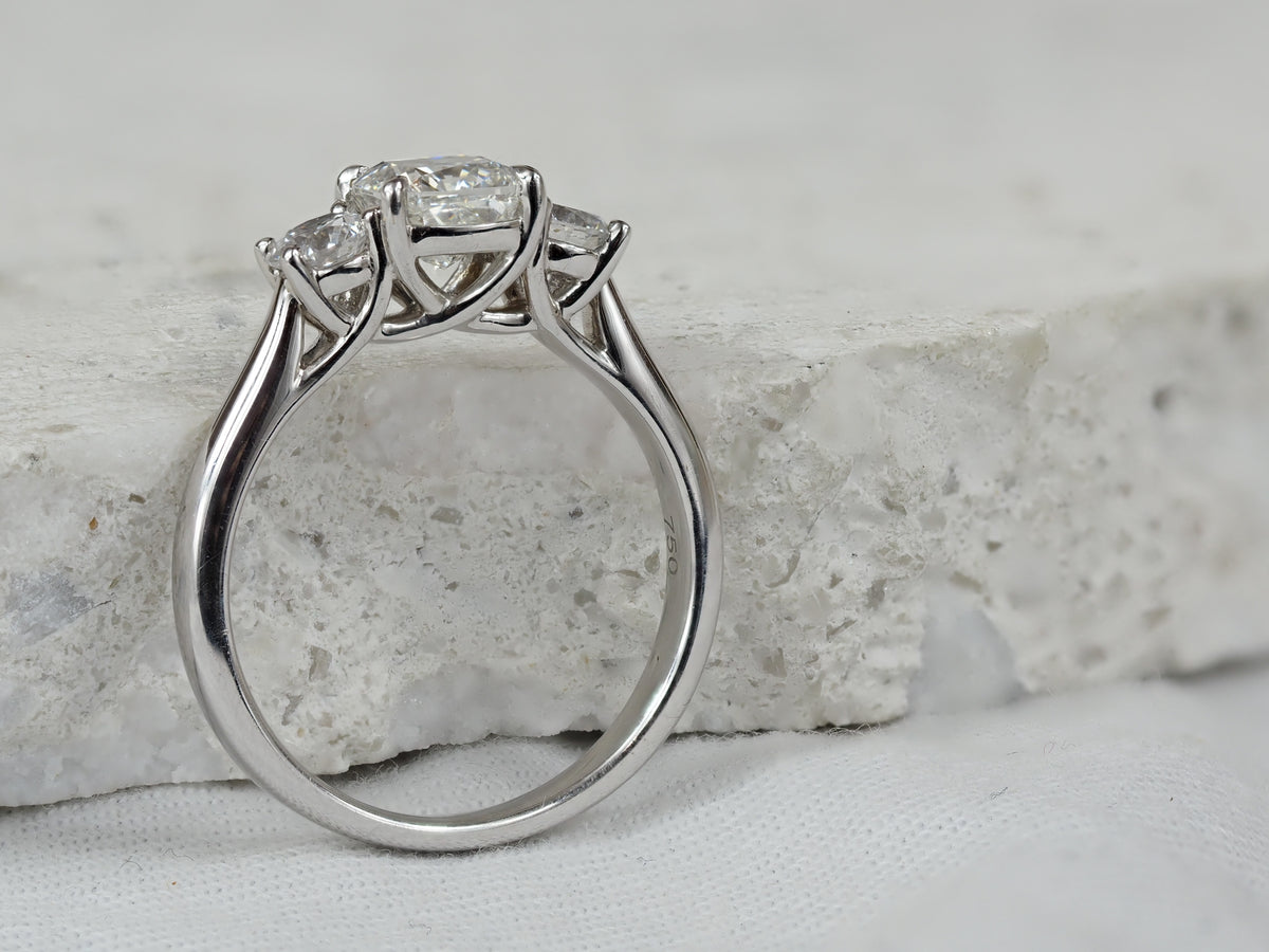18ct White Gold Lab-Grown Cushion and Round Trilogy Diamond Engagement Ring, 1.02ct Centre