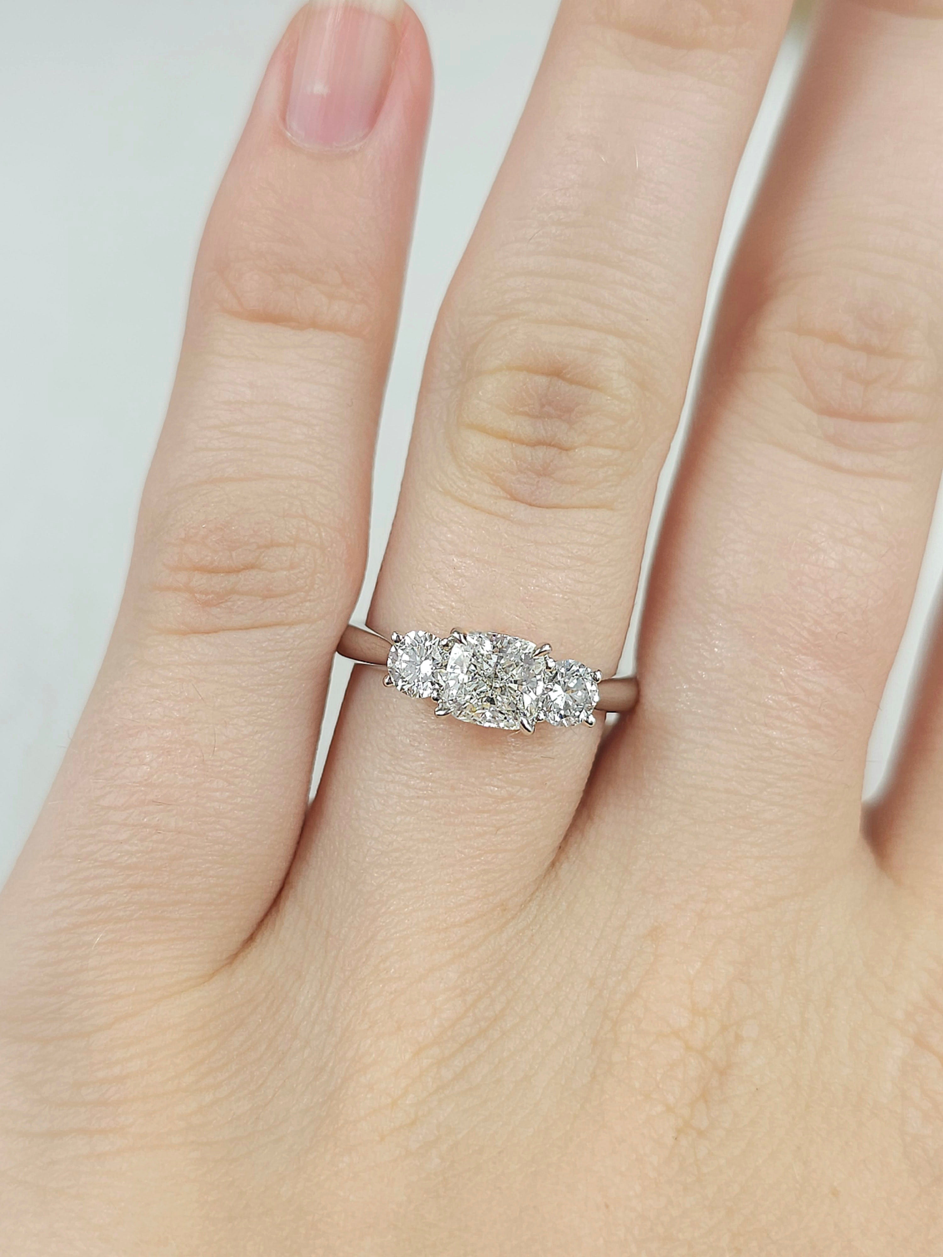 18ct White Gold Lab-Grown Cushion and Round Trilogy Diamond Engagement Ring, 1.02ct Centre