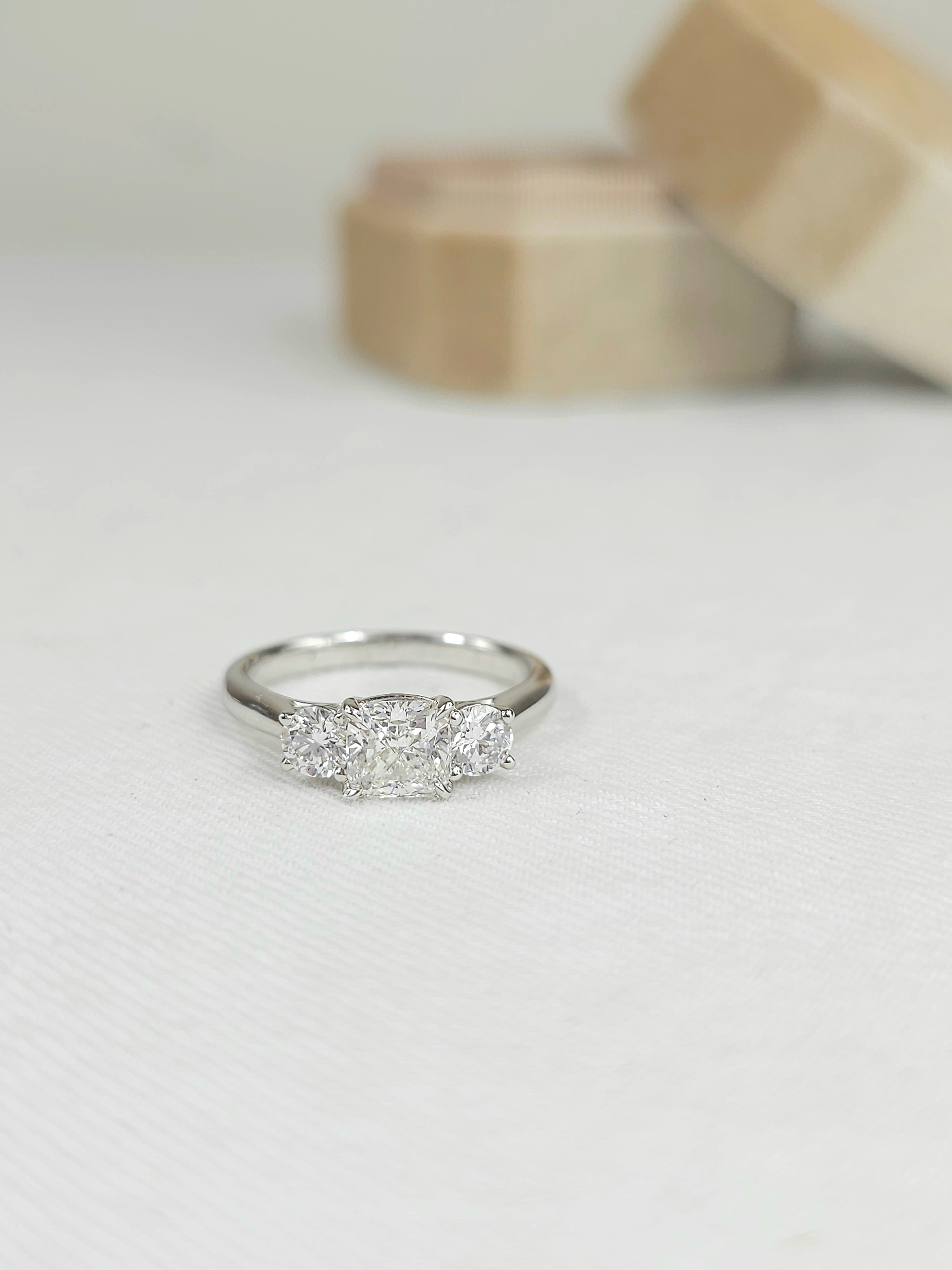 18ct White Gold Lab-Grown Cushion and Round Trilogy Diamond Engagement Ring, 1.02ct Centre
