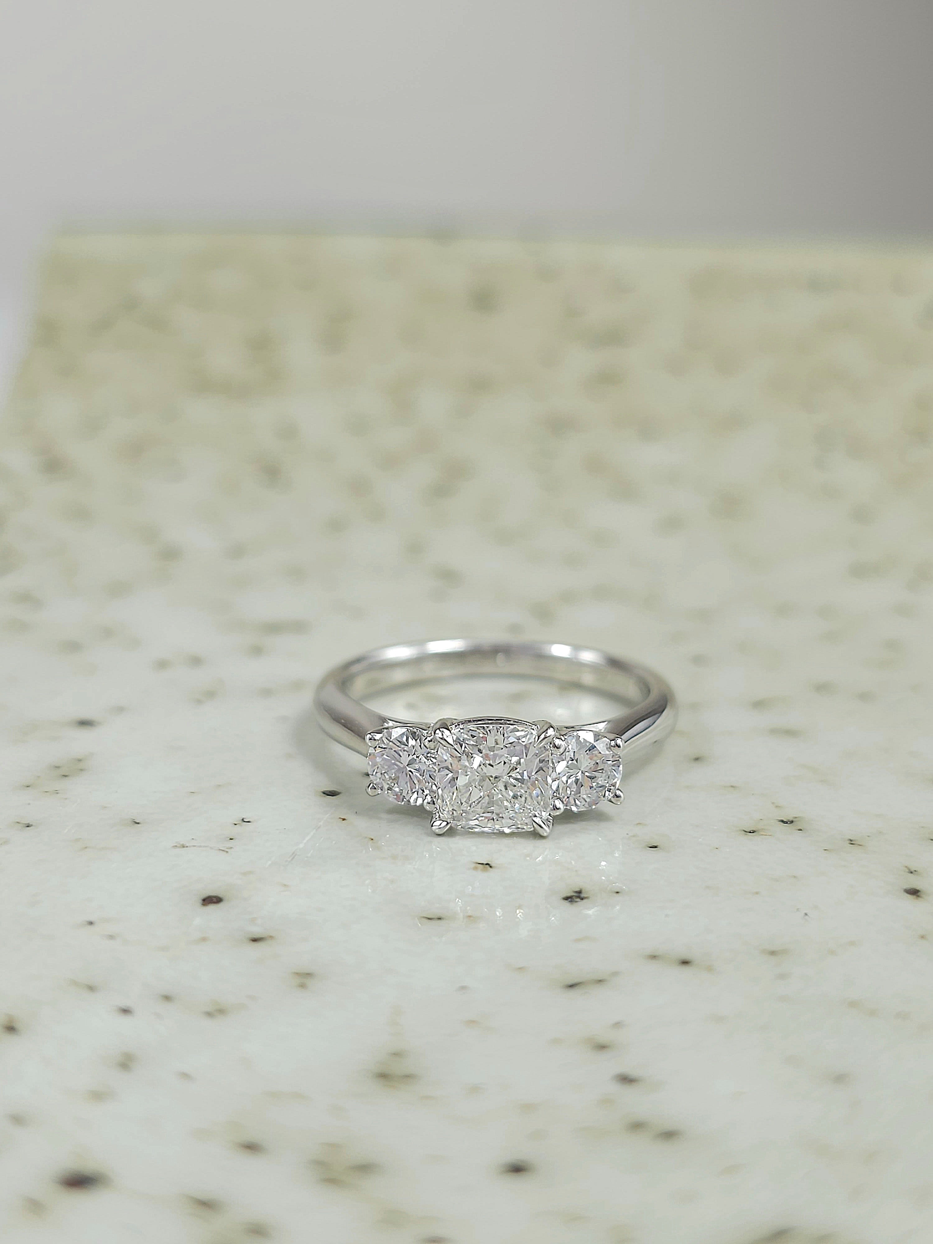 18ct White Gold Lab-Grown Cushion and Round Trilogy Diamond Engagement Ring, 1.02ct Centre