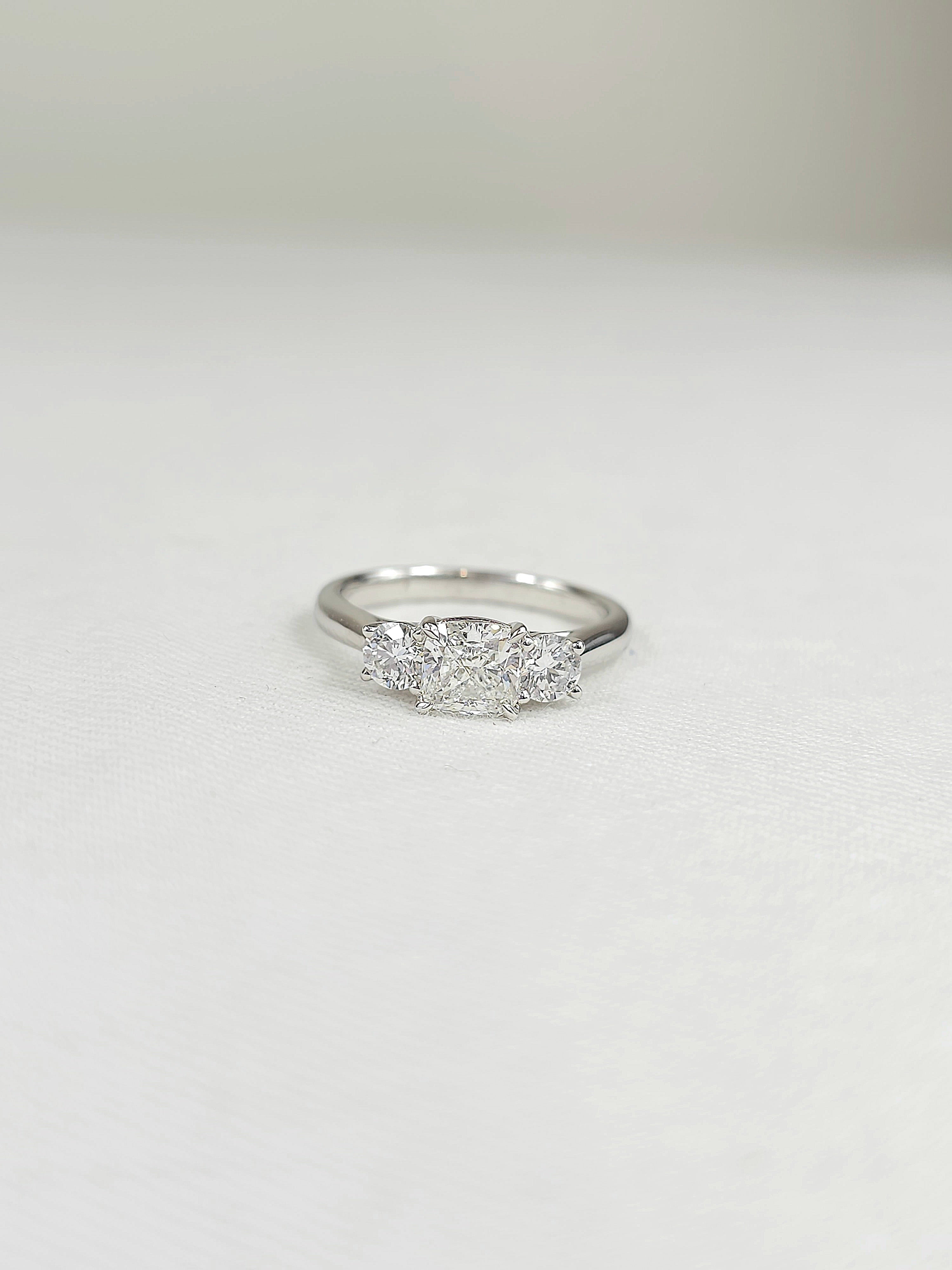 18ct White Gold Lab-Grown Cushion and Round Trilogy Diamond Engagement Ring, 1.02ct Centre