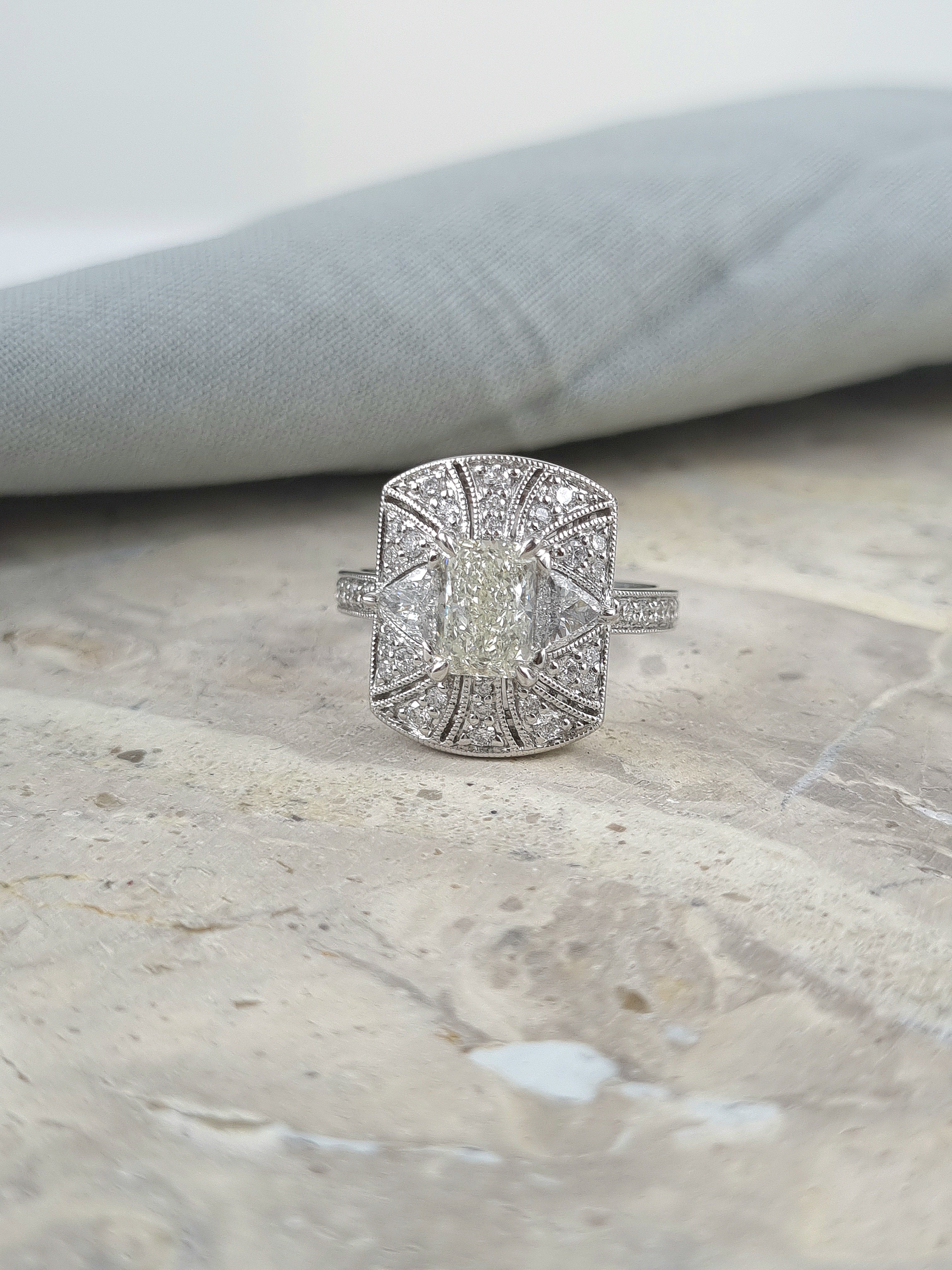 18ct White Gold Natural Yellow Radiant Diamond Ring, 1.20 carat centre.