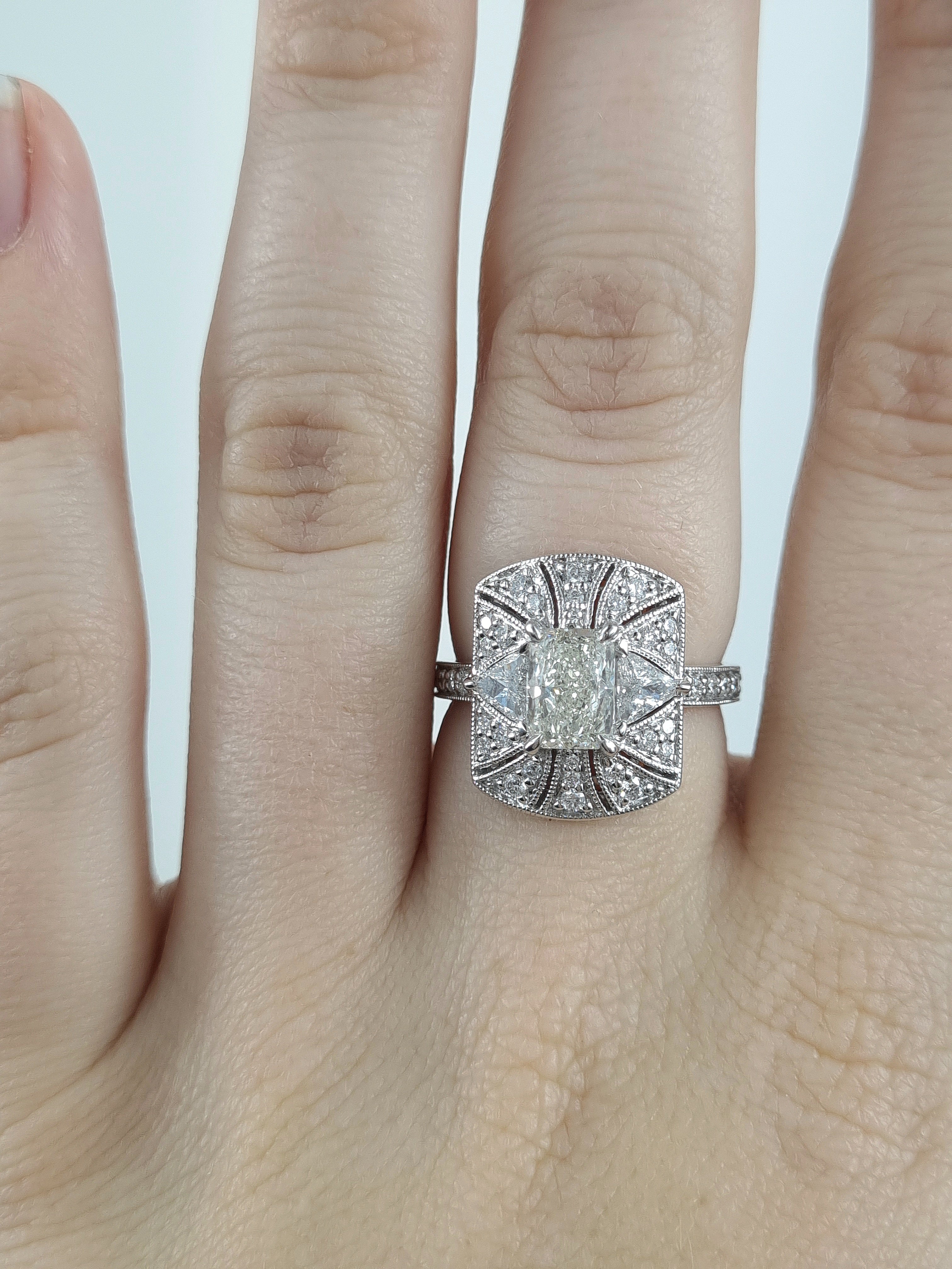 18ct White Gold Natural Yellow Radiant Diamond Ring, 1.20 carat centre.