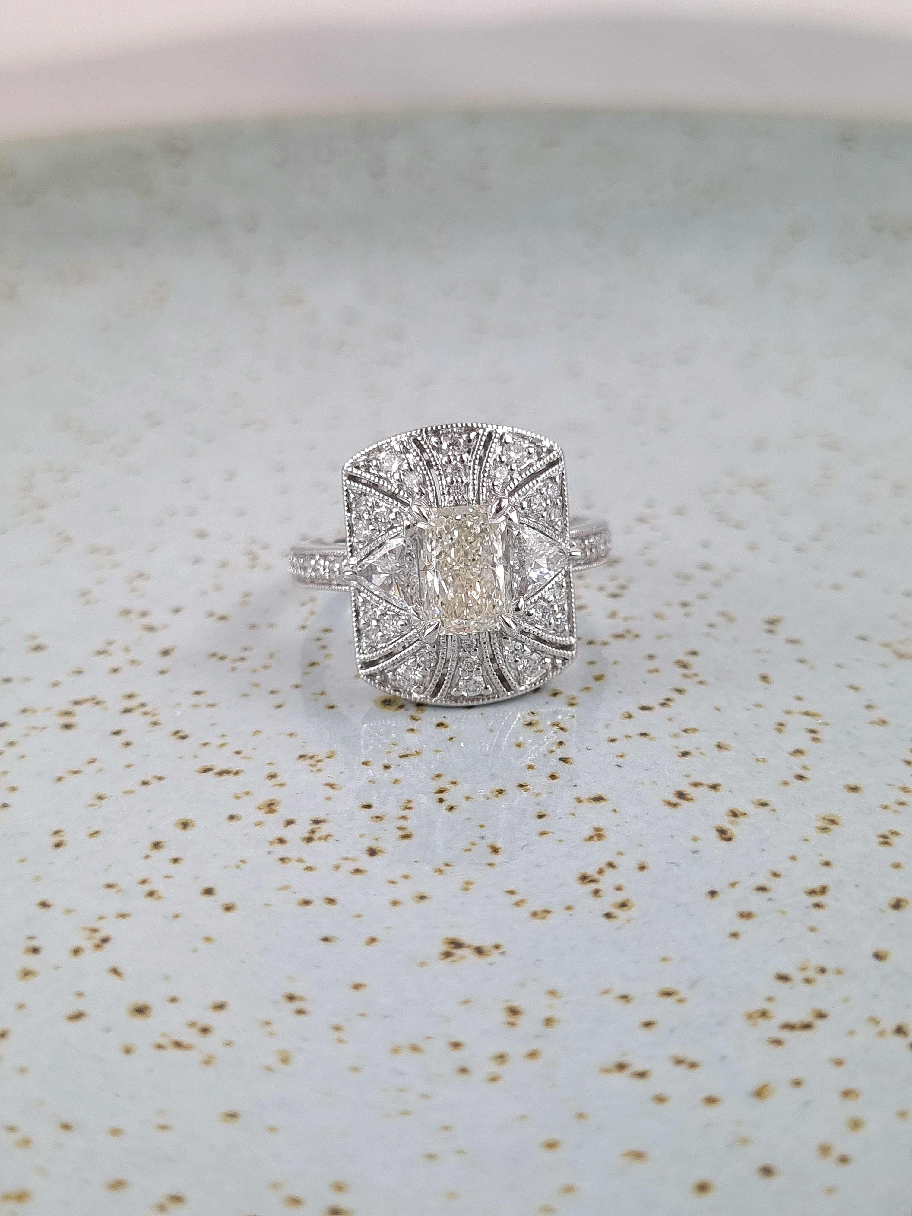 18ct White Gold Natural Yellow Radiant Diamond Ring, 1.20 carat centre.
