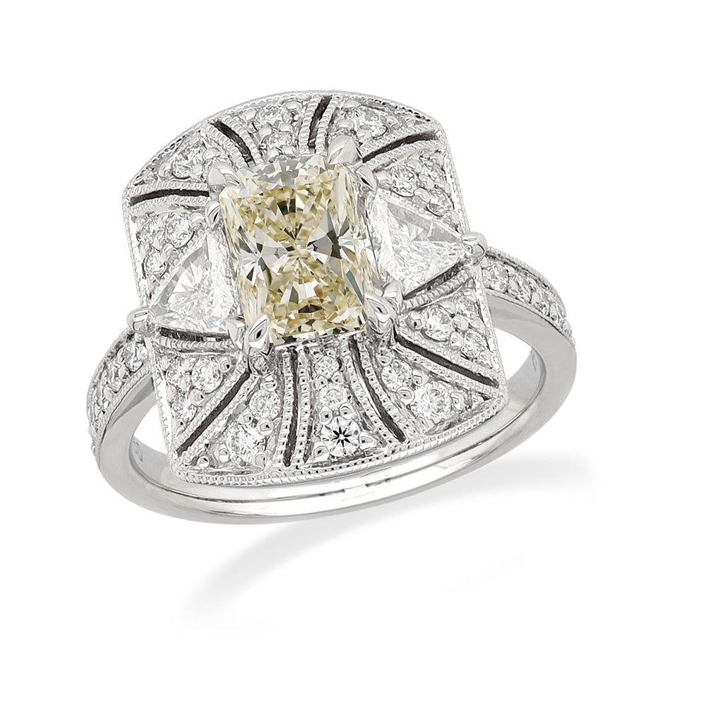 18ct White Gold Natural Yellow Radiant Diamond Ring, 1.20 carat centre.