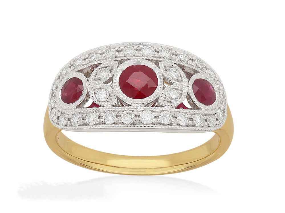 18ct Yellow and White Gold Ruby and Diamond ring
