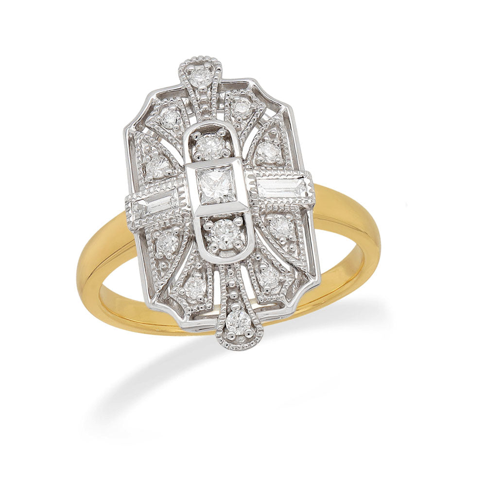 18ct White & Yellow Gold Art deco Diamond dress ring