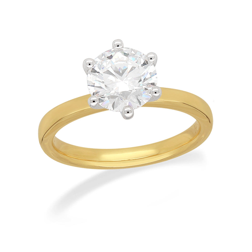 18ct Yellow and White Gold Lab-Grown Round Brillant cut Diamond Engagement ring, 1.56ct centre