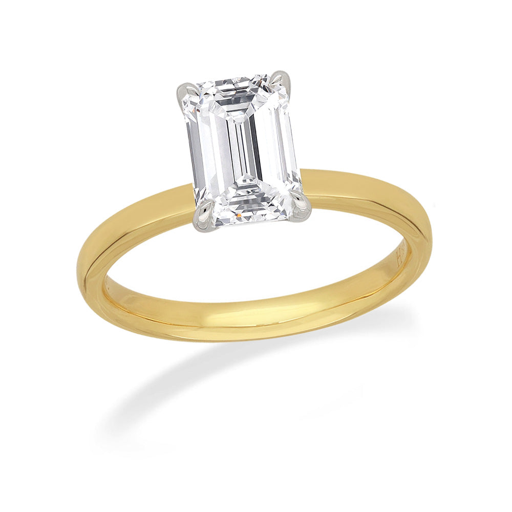 18ct Yellow and White Gold Lab-Grown Emerald cut Diamond Engagement ring, 1.52ct Centre