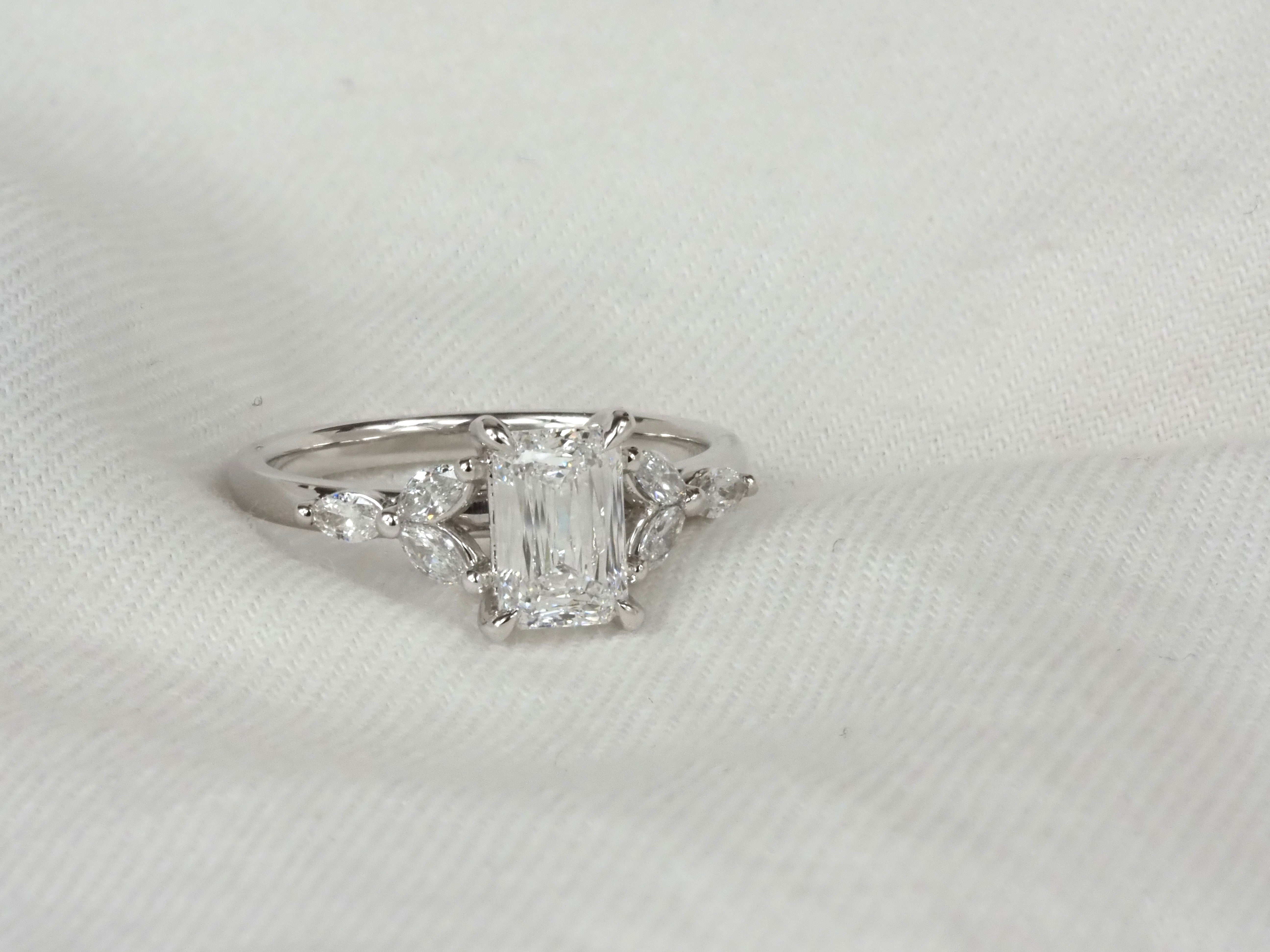 18ct White Gold Emerald Lab-Grown Diamond Engagement Ring, 1.27ct Centre