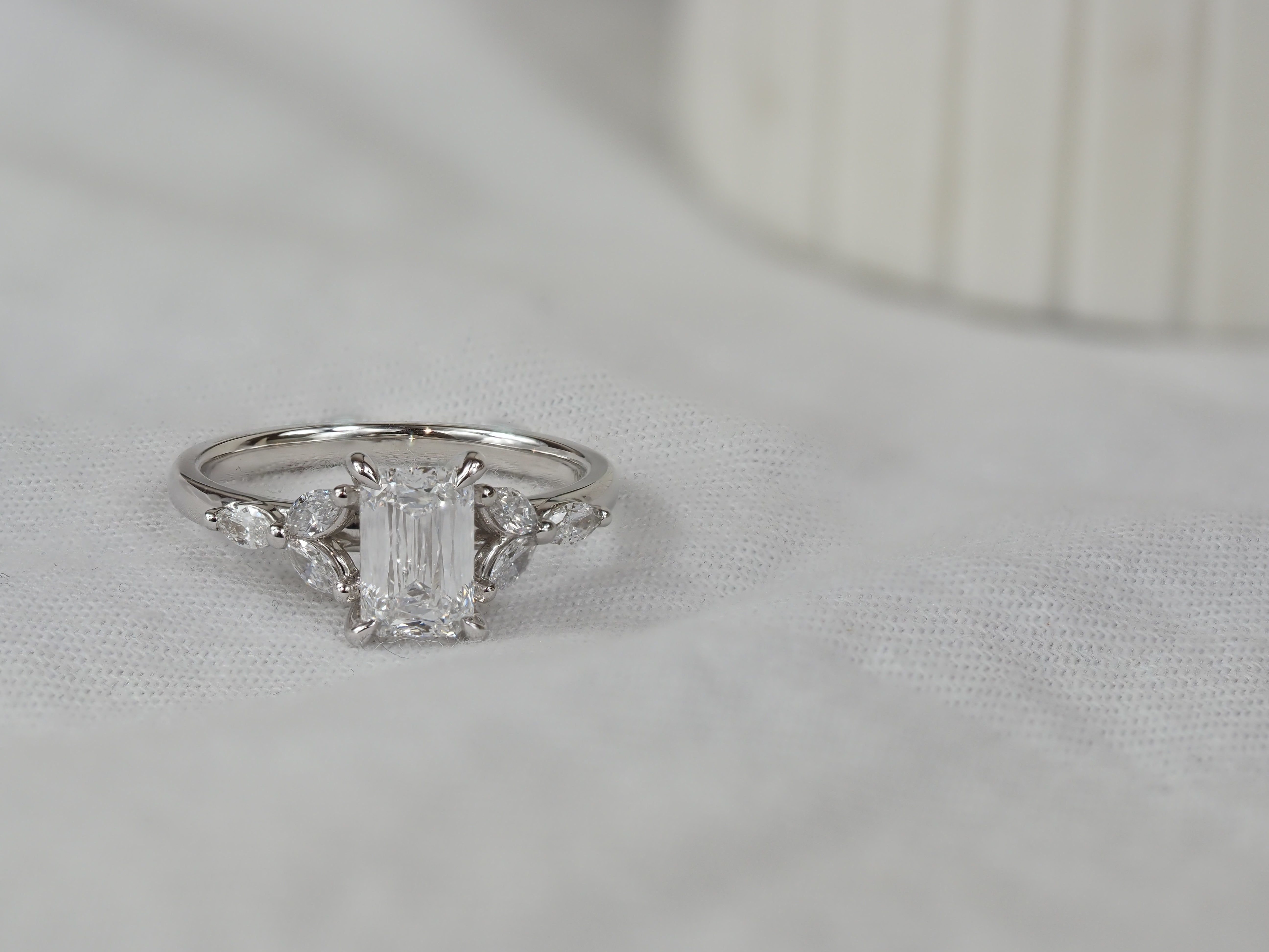 18ct White Gold Emerald Lab-Grown Diamond Engagement Ring, 1.27ct Centre
