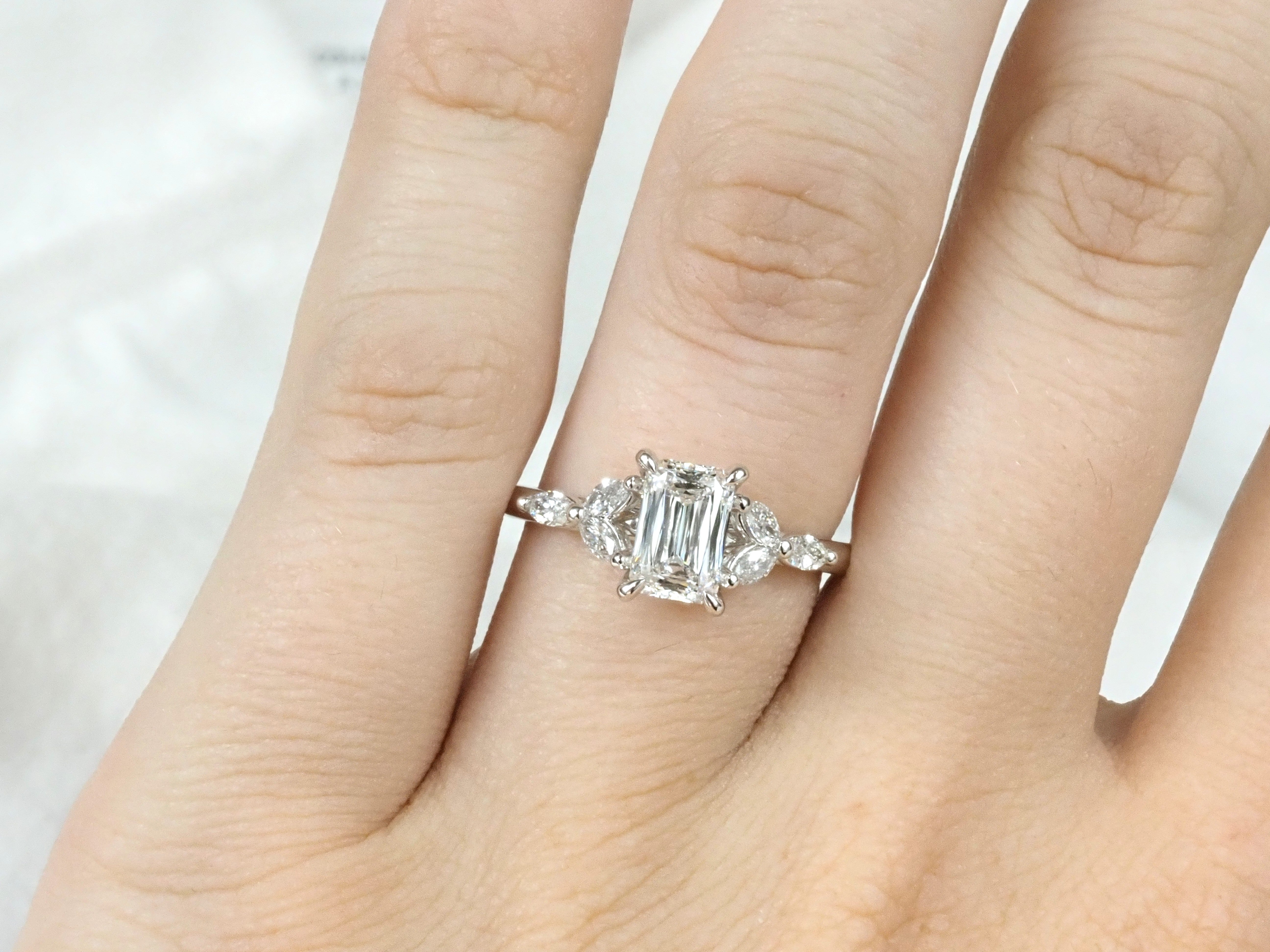 18ct White Gold Emerald Lab-Grown Diamond Engagement Ring, 1.27ct Centre