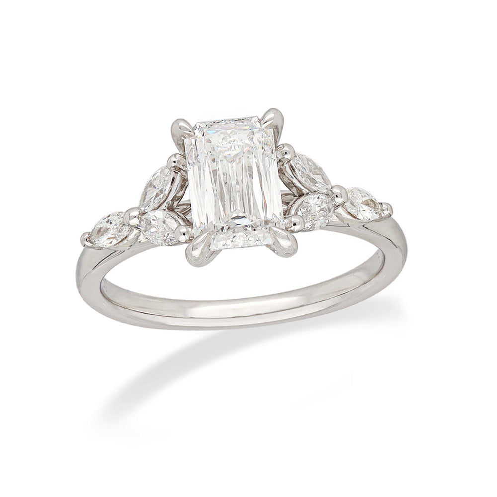 18ct White Gold Emerald Lab-Grown Diamond Engagement Ring, 1.27ct Centre
