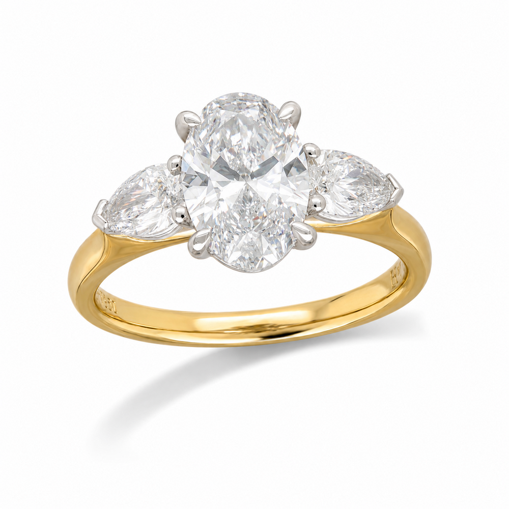 18ct Yellow Gold and Platnium Oval and Pear Lab-Grown Diamond Engagement Ring, 1.50ct Centre