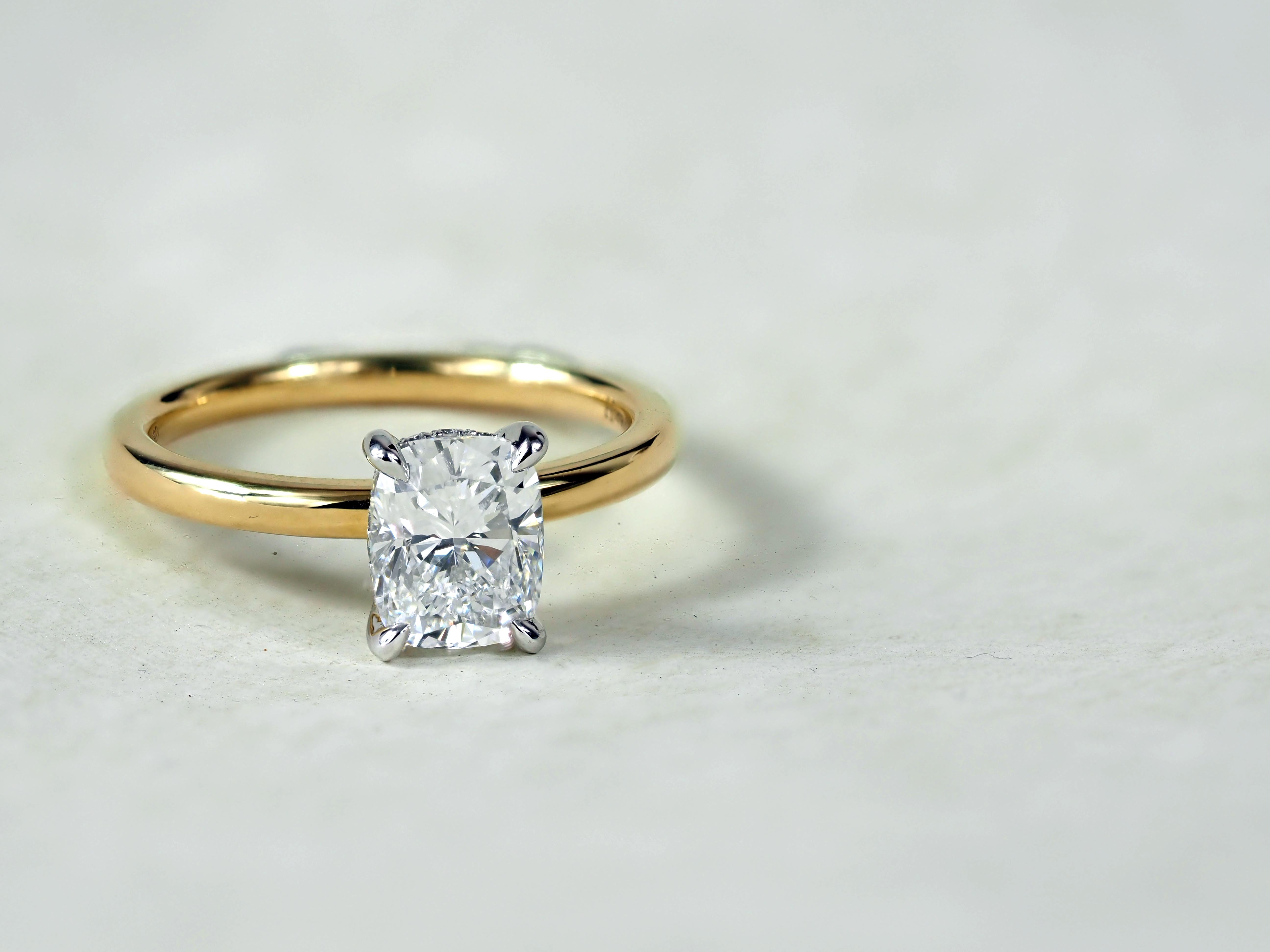 18ct Yellow and Platinum Cushion Lab-Grown Diamond Engagement Ring, 1.52ct Centre