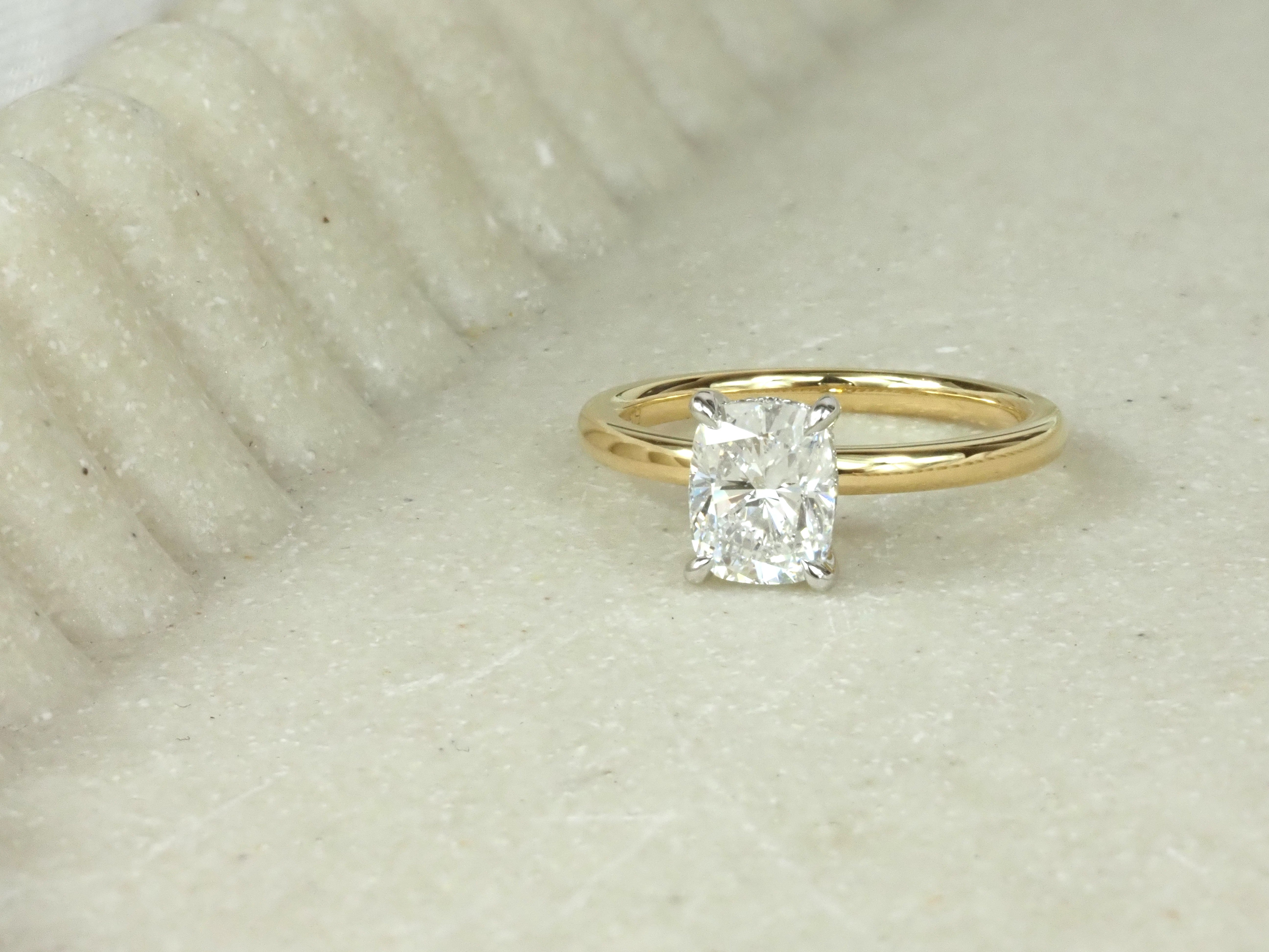 18ct Yellow and Platinum Cushion Lab-Grown Diamond Engagement Ring, 1.52ct Centre
