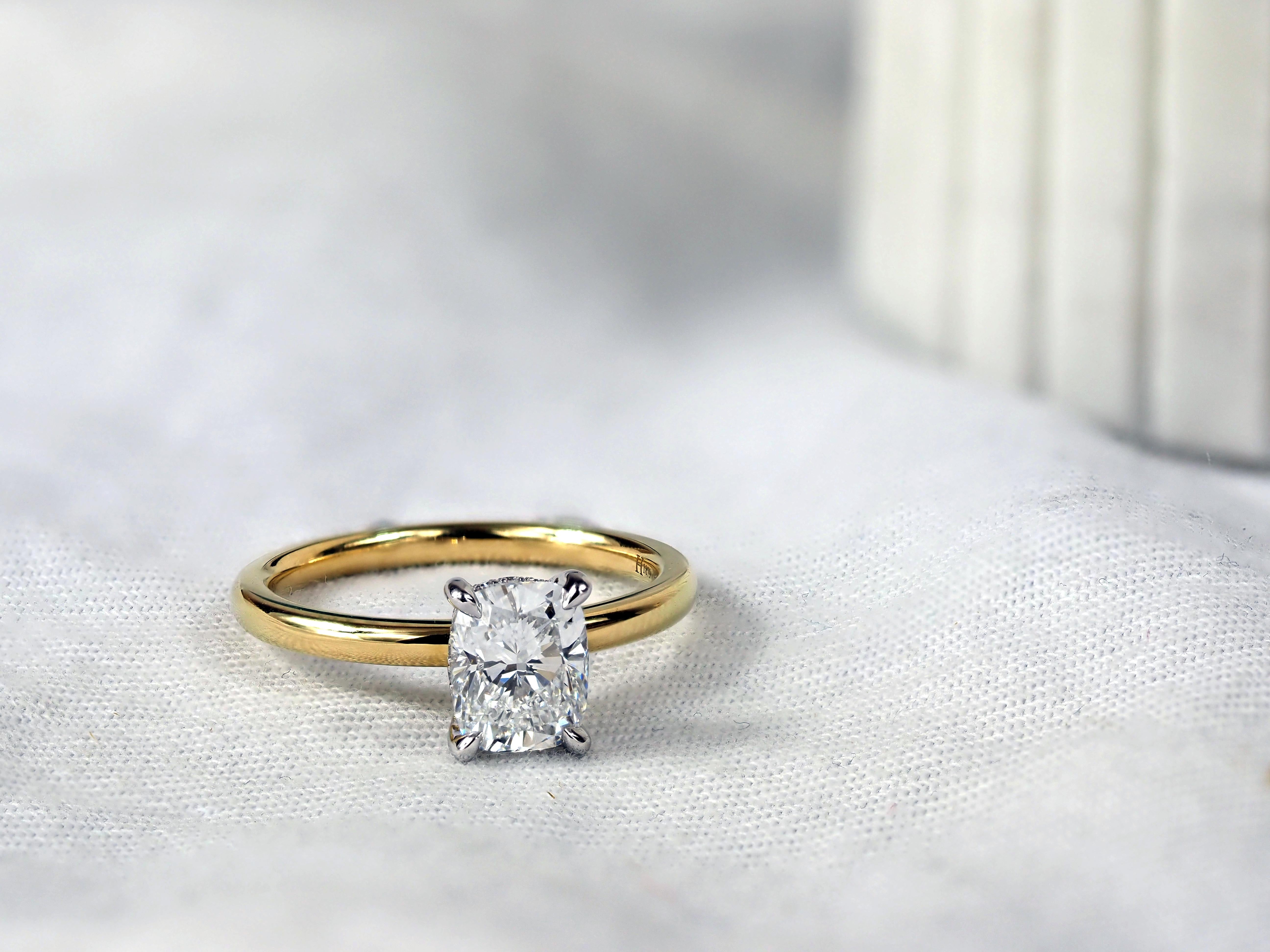 18ct Yellow and Platinum Cushion Lab-Grown Diamond Engagement Ring, 1.52ct Centre