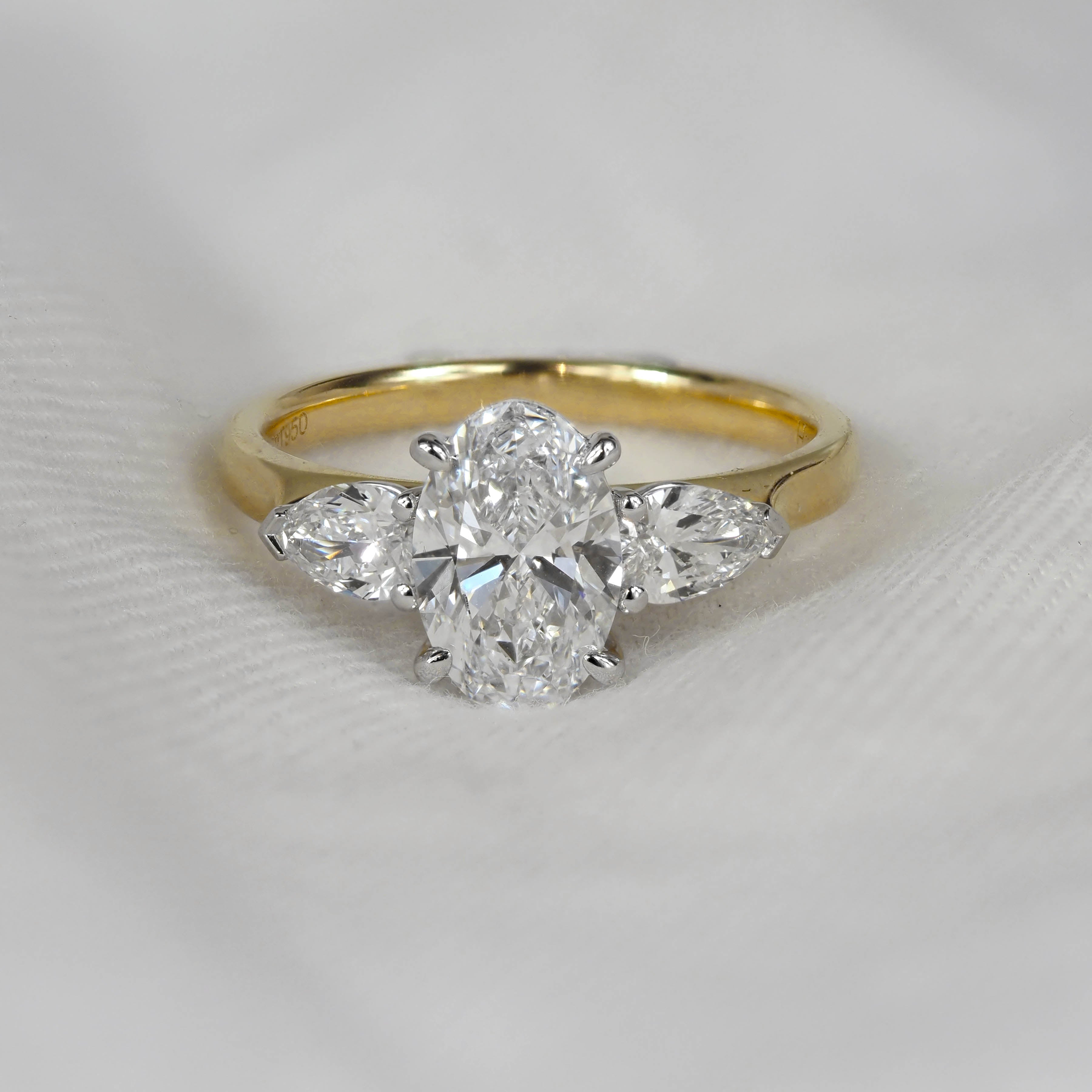 18ct Yellow Gold and Platnium Oval and Pear Lab-Grown Diamond Engagement Ring, 1.20ct Centre